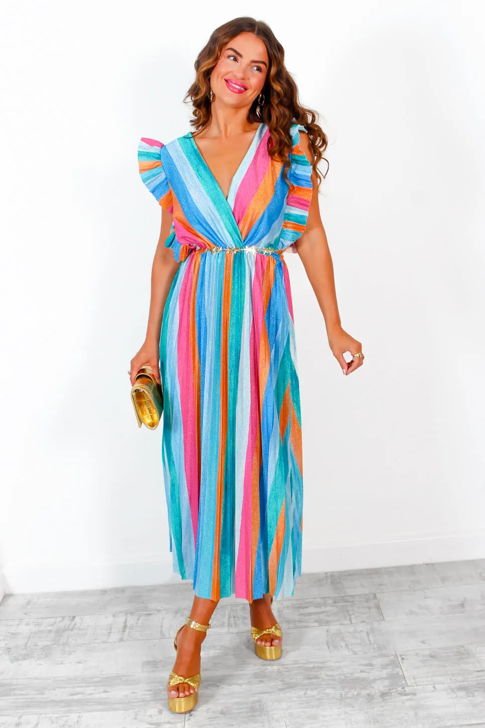 I Have A Dream - Multi Rainbow Glitter Pleated Maxi Dress