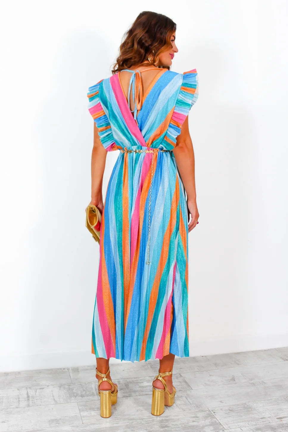 I Have A Dream - Multi Rainbow Glitter Pleated Maxi Dress