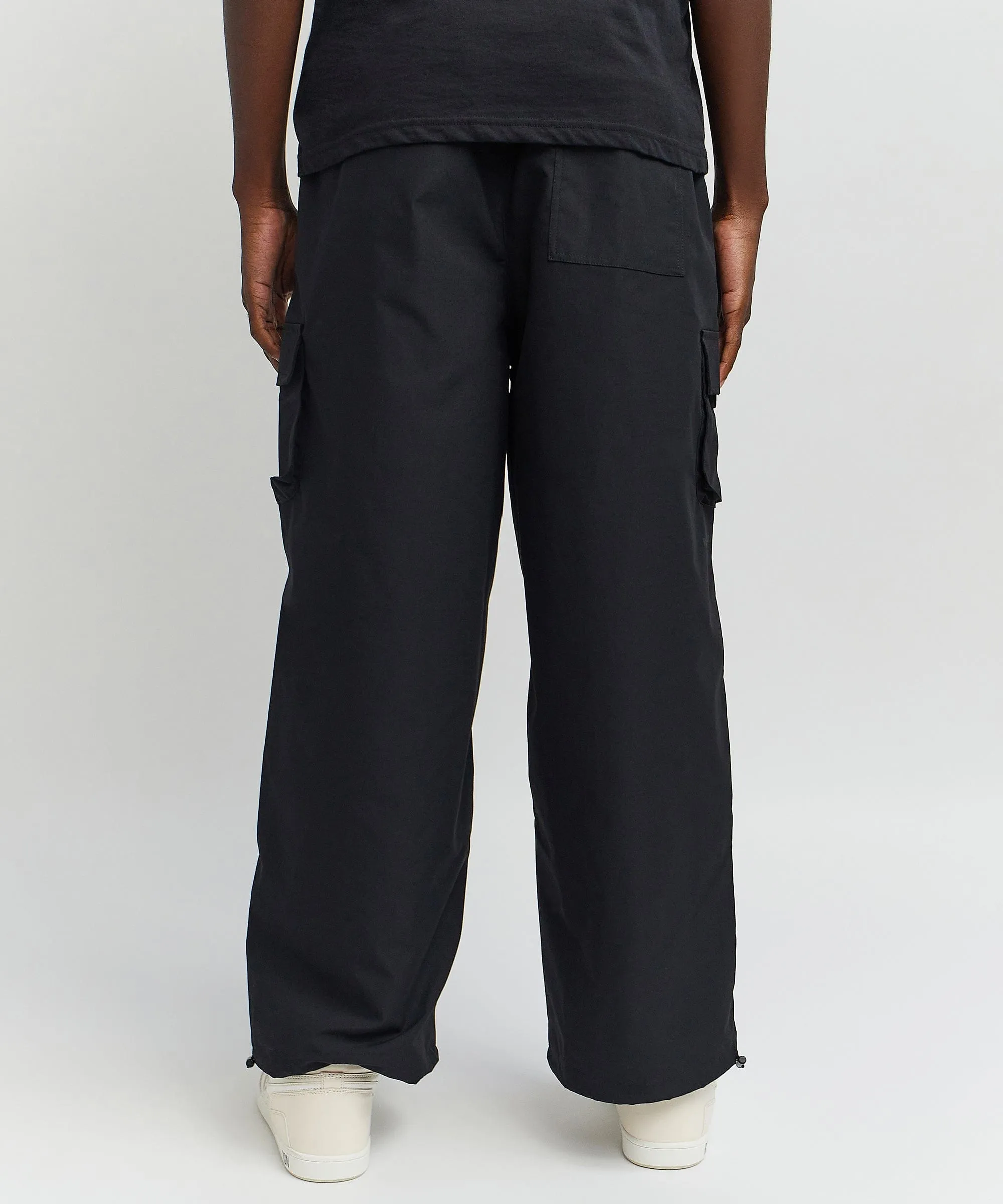 Infantry Parachute Wide Leg Nylon Pants - Black