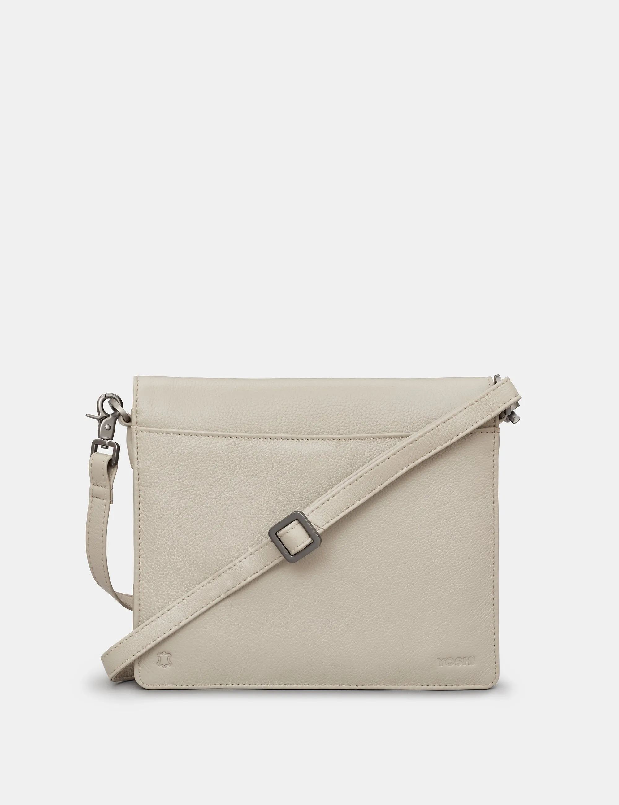 Jane Austen Bookworm Warm Grey Leather Flap Over Cross Body Bag