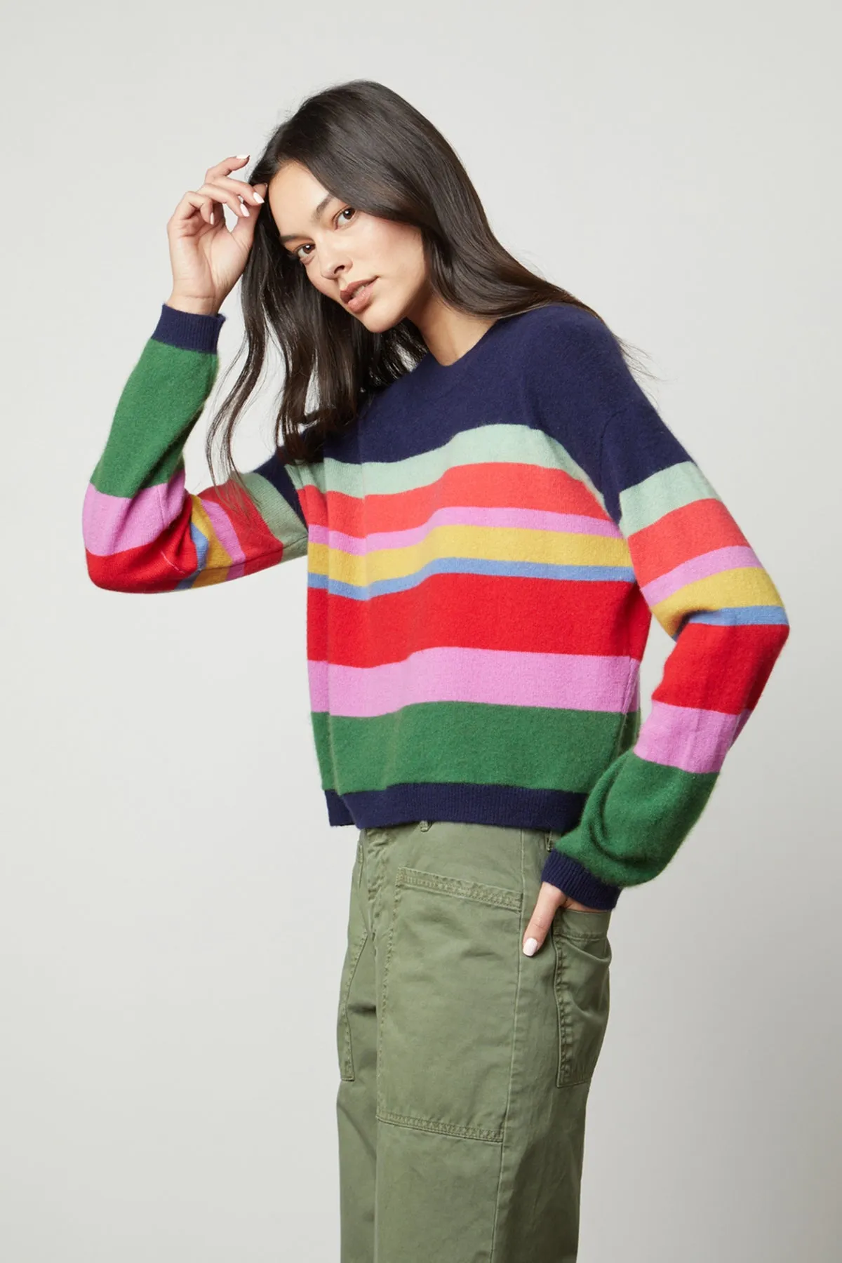 KACEY CASHMERE STRIPED CREW NECK SWEATER