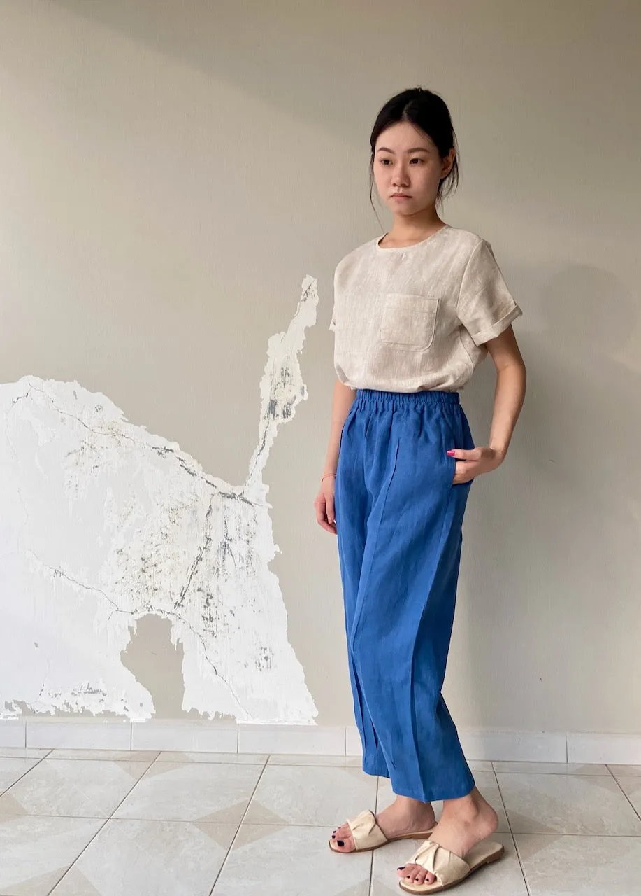 Linen Harem Pants in Dark Blue