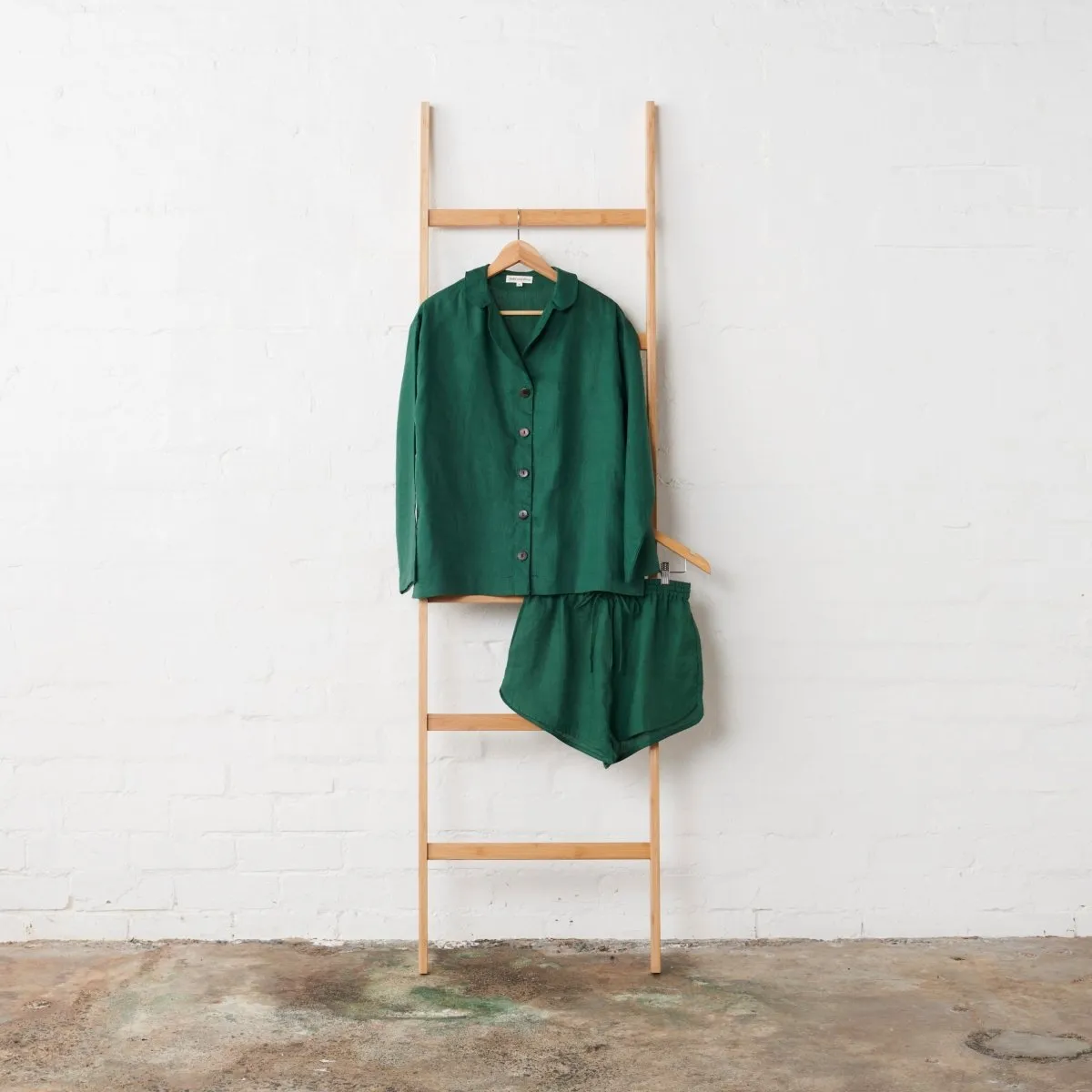 Linen Shirt & Short Set - Forest Green