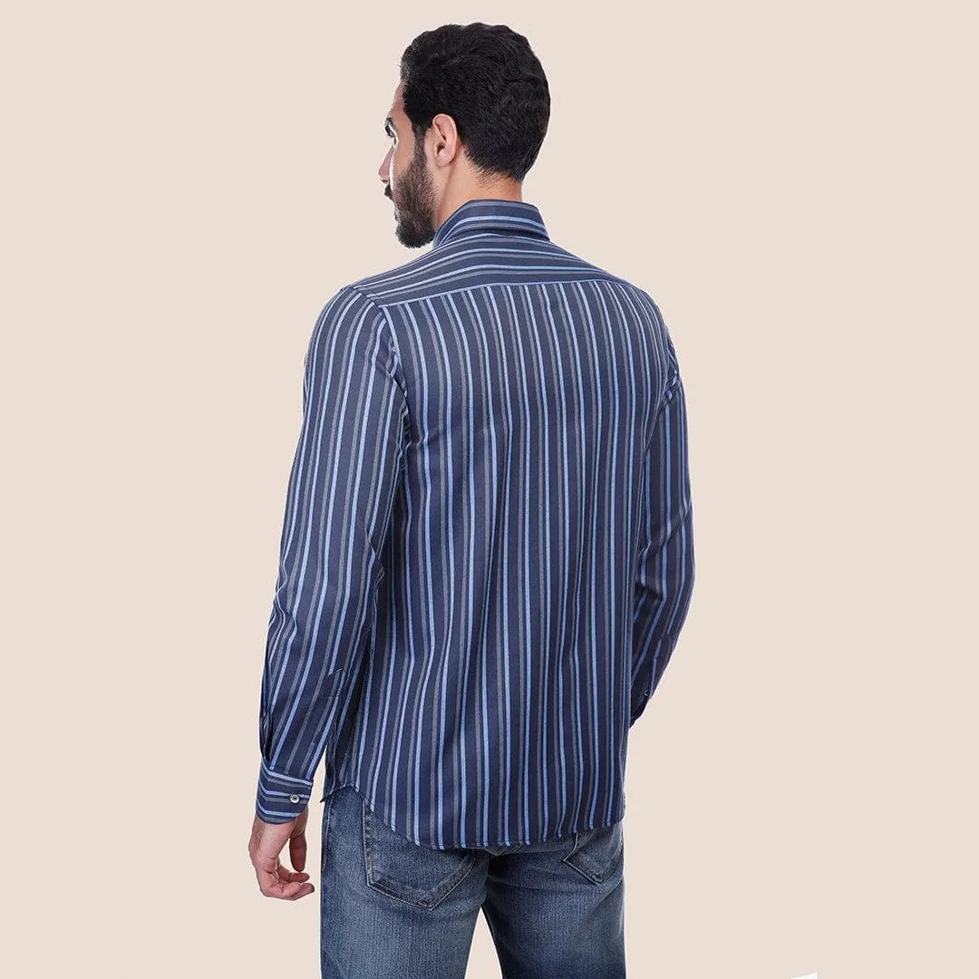 Long Sleeve Striped Shirt - NAVY * SKY BLUE