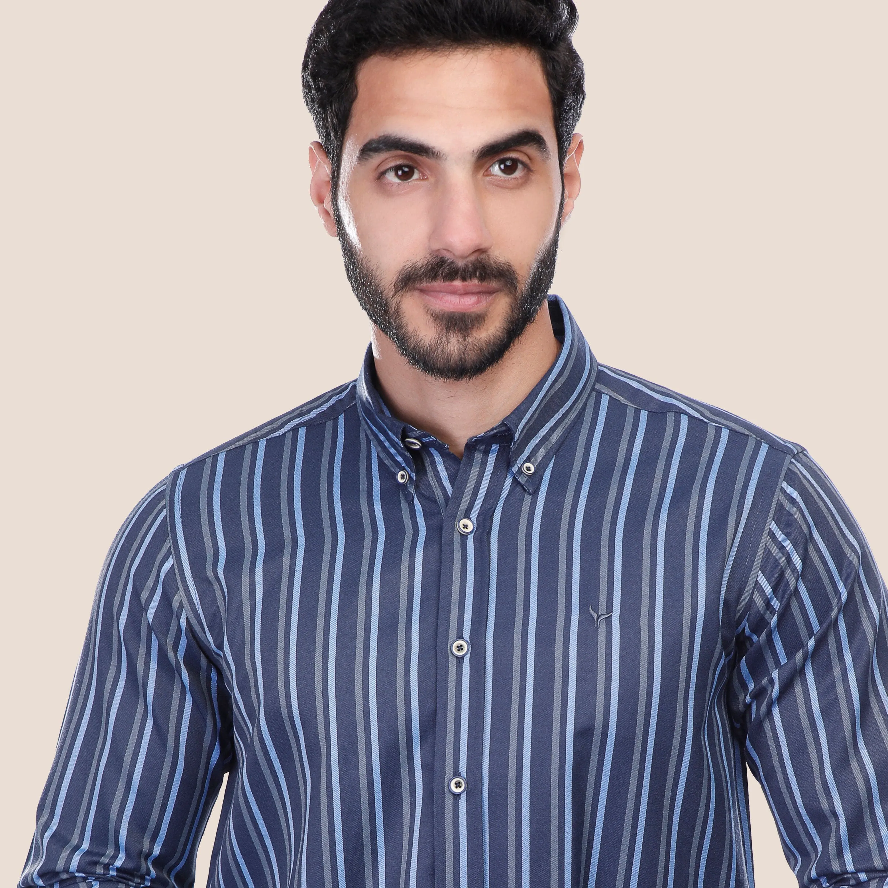 Long Sleeve Striped Shirt - NAVY * SKY BLUE