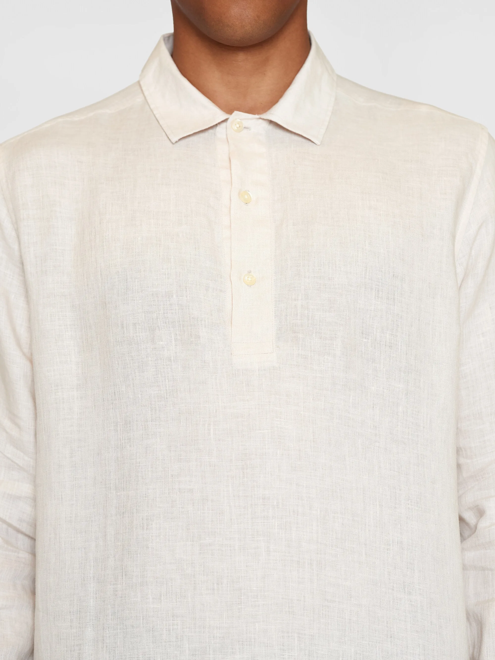 Loose linen polo shirt - GOTS/Vegan - Light feather gray