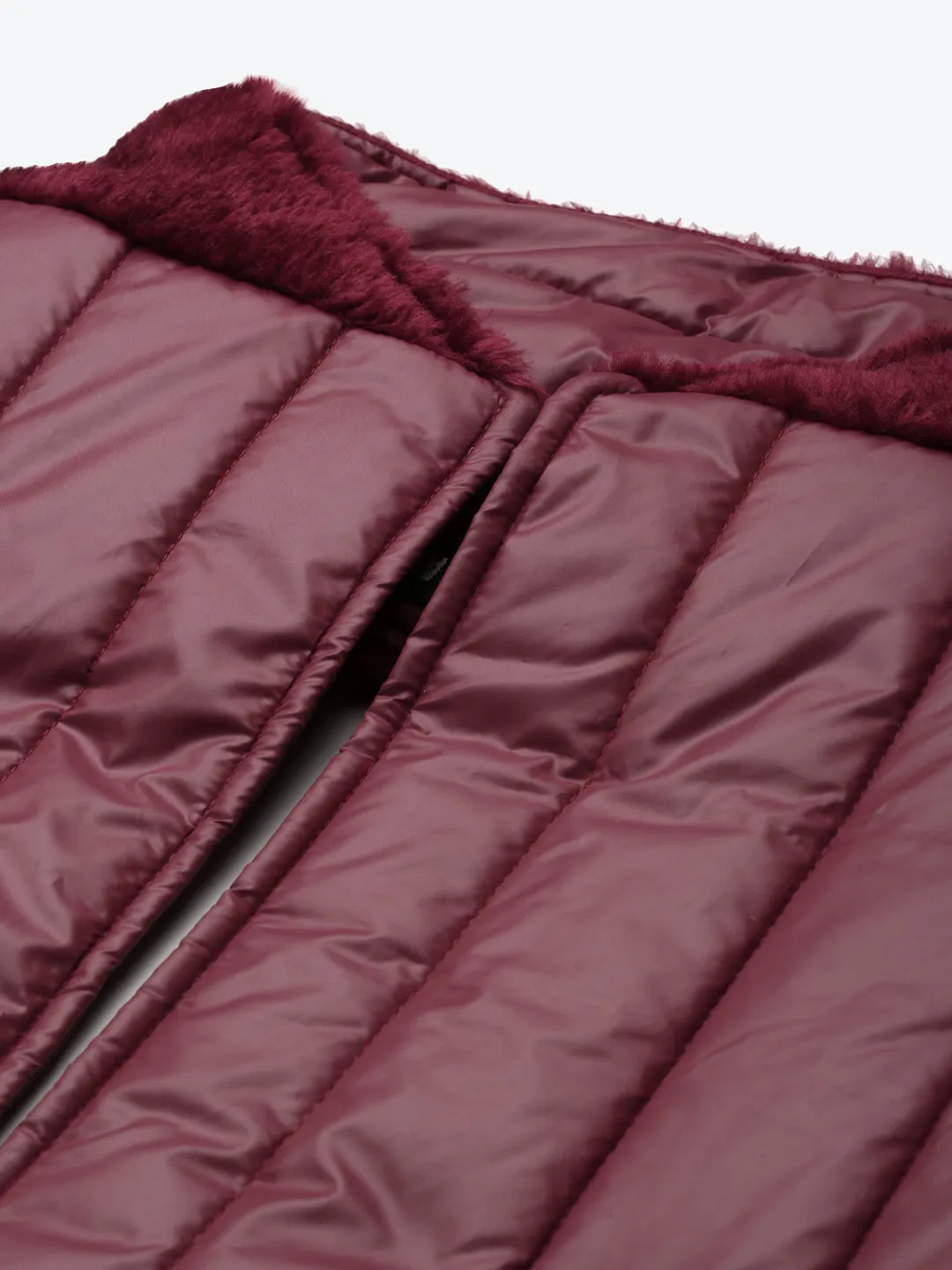 Maroon Shoulder Fur Puffer Scarf