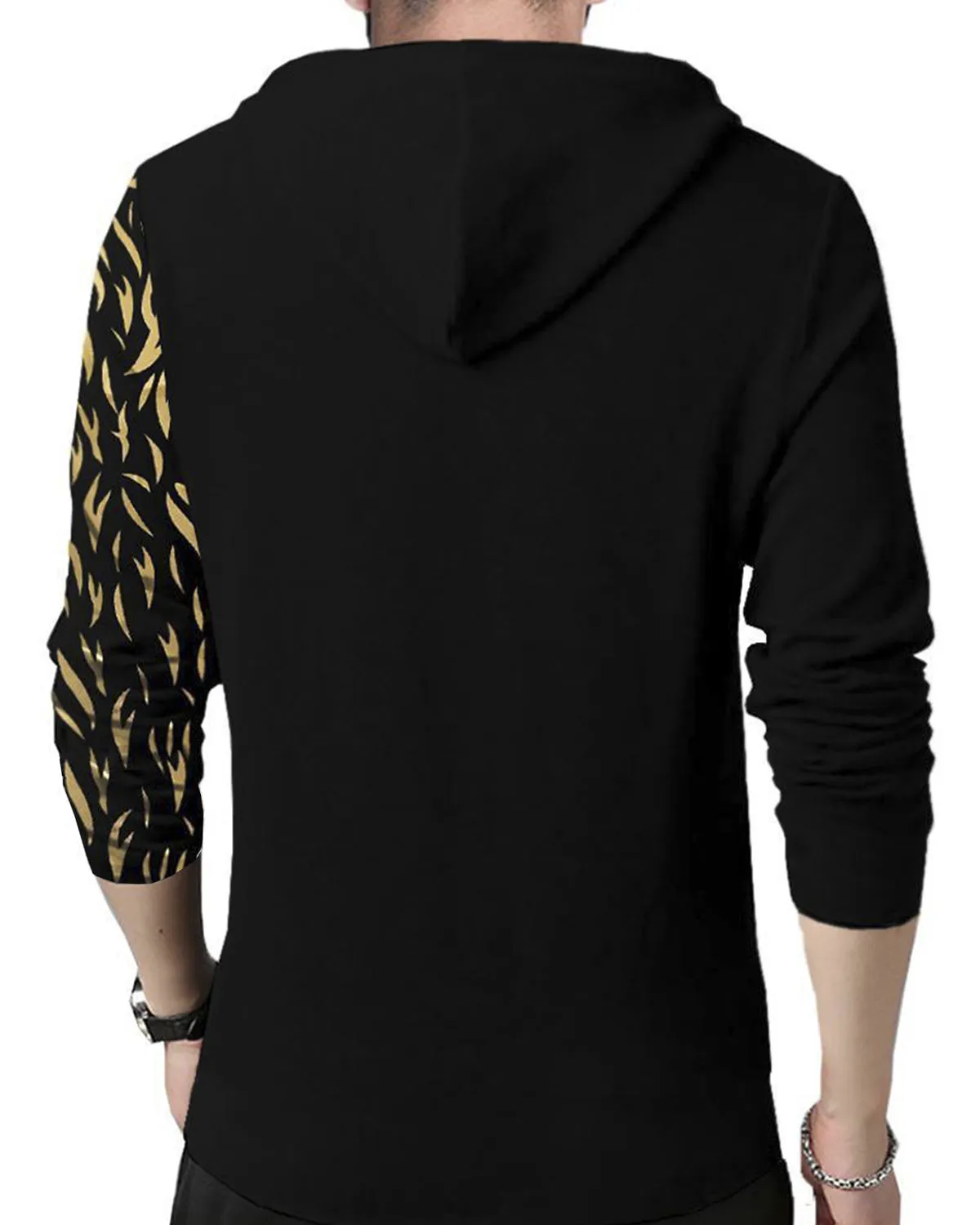 Men Black Lion Printed Hooded Mask T-shirt