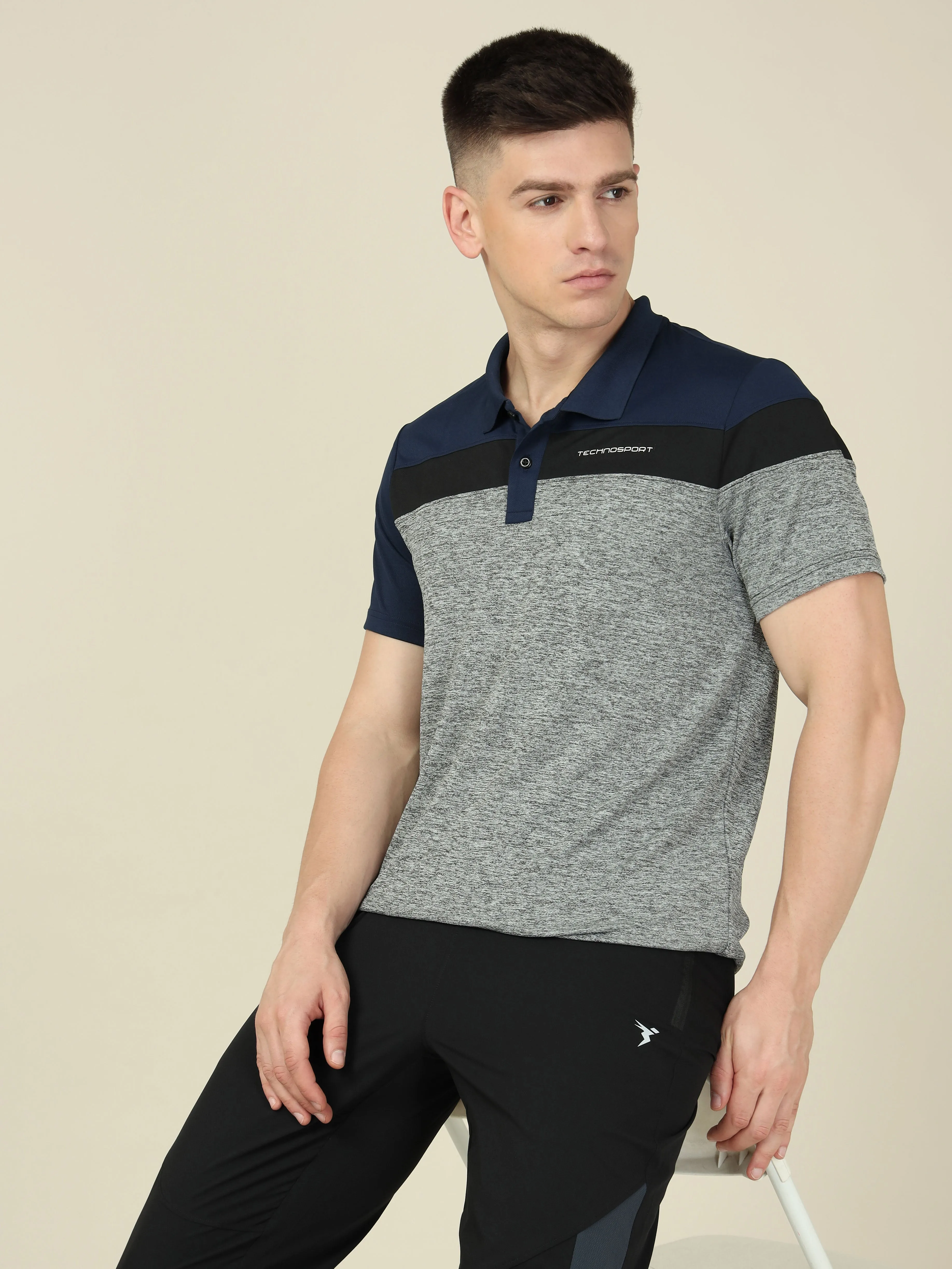 Men Colorblock Slim Fit Polo T-shirt with DOUBLE COOL