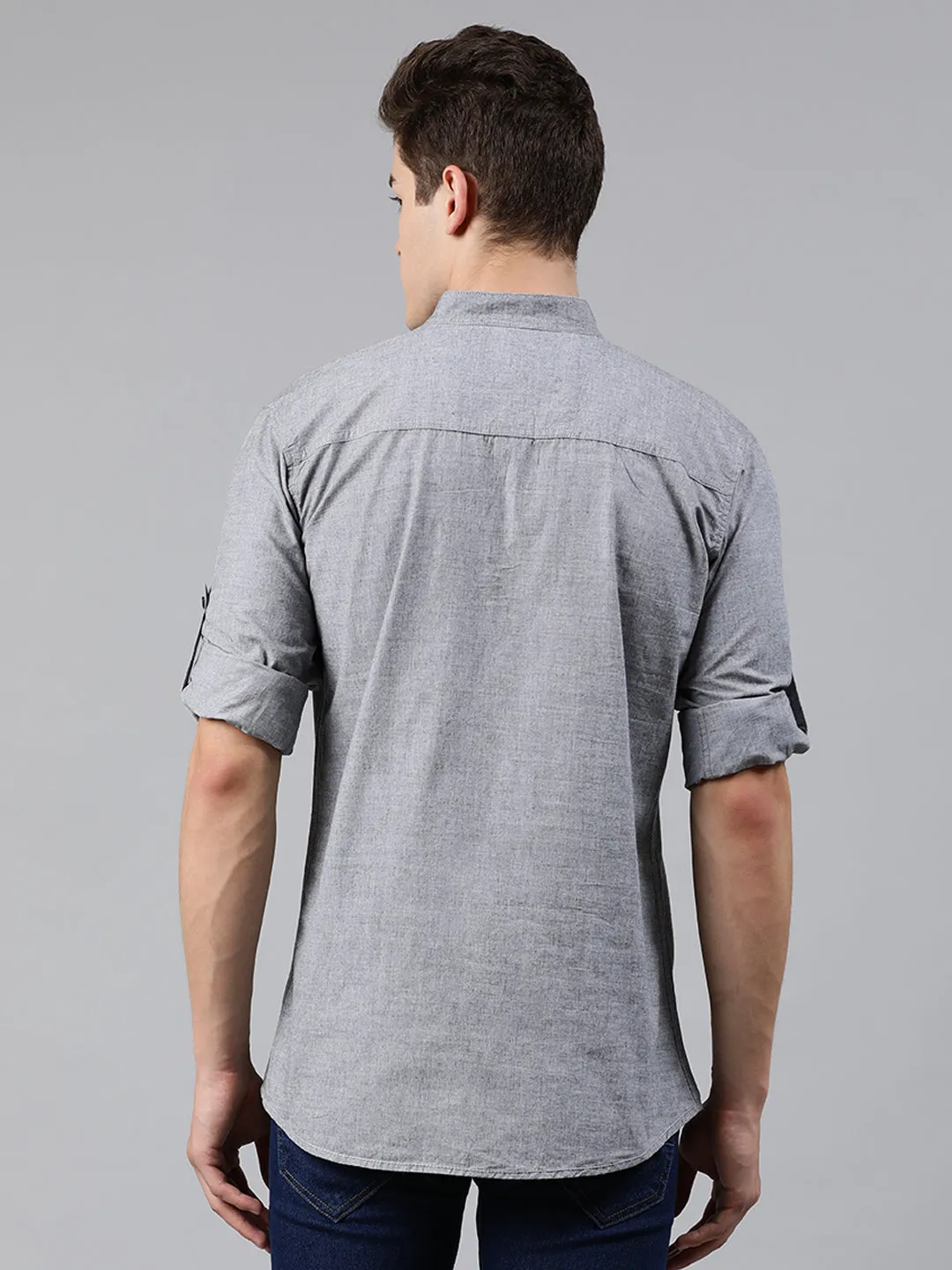 Men Grey Slim Fit Solid Casual Shirt