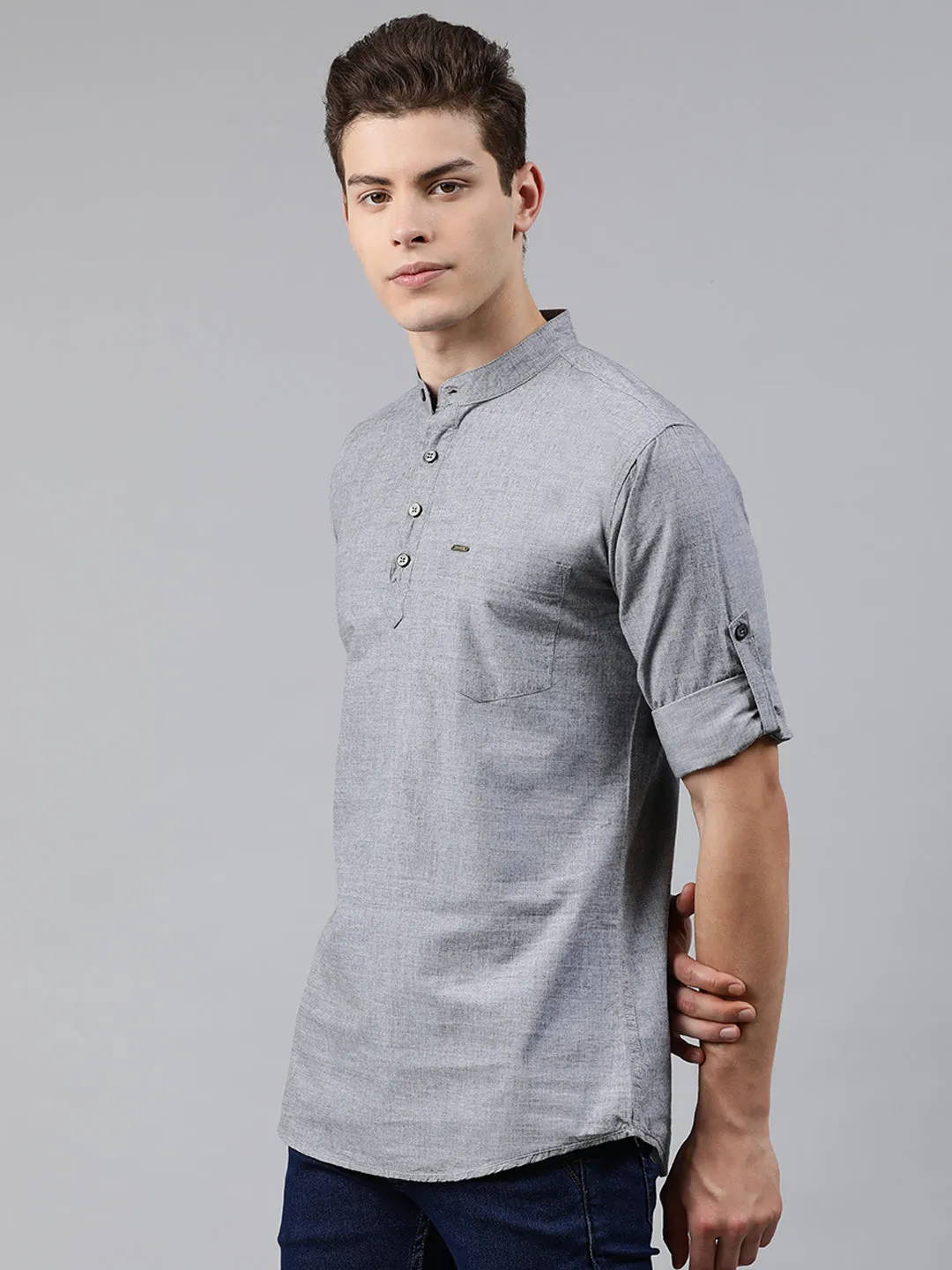 Men Grey Slim Fit Solid Casual Shirt