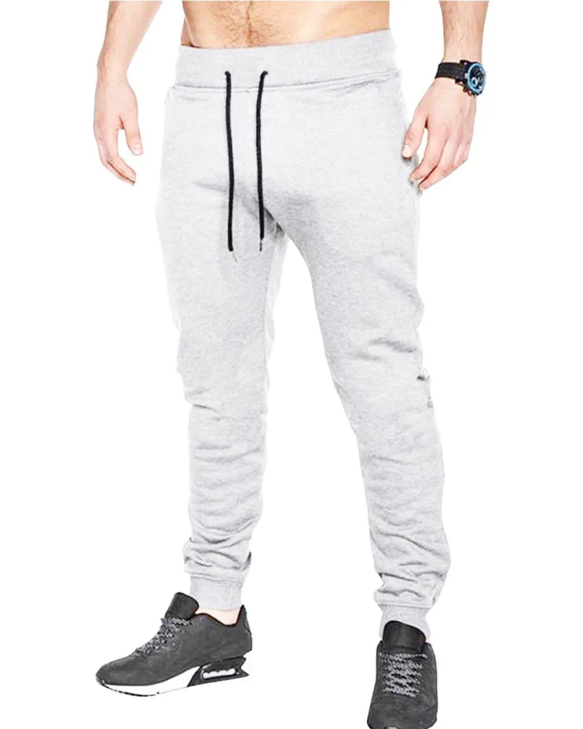 Men Plain Grey Cuffed Ankles Cotton Jogger TrackPant