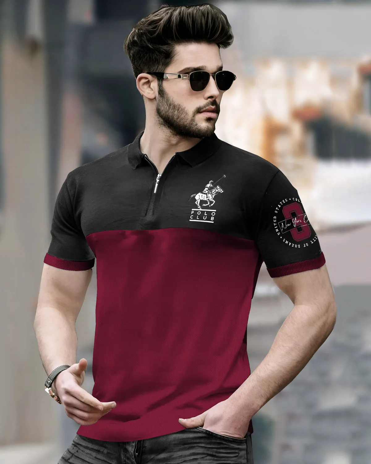 Men Polo Black Maroon T-shirt