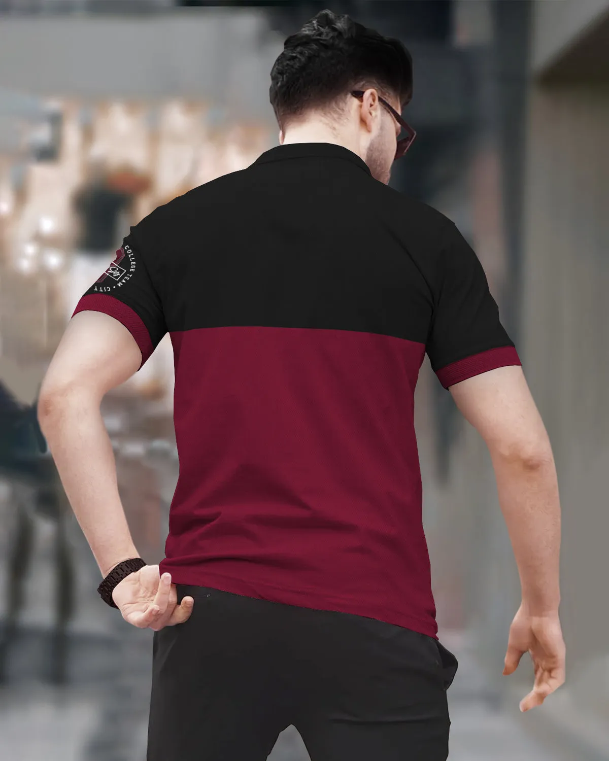 Men Polo Black Maroon T-shirt