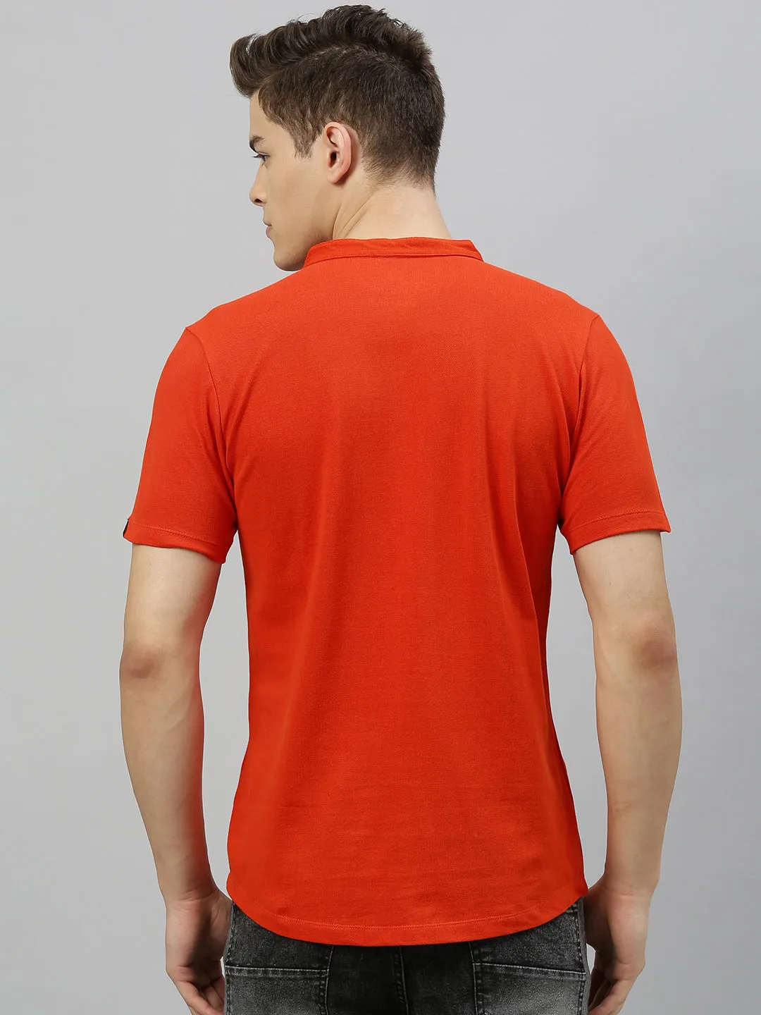 Men Rust Orange Slim Fit Solid Casual Shirt