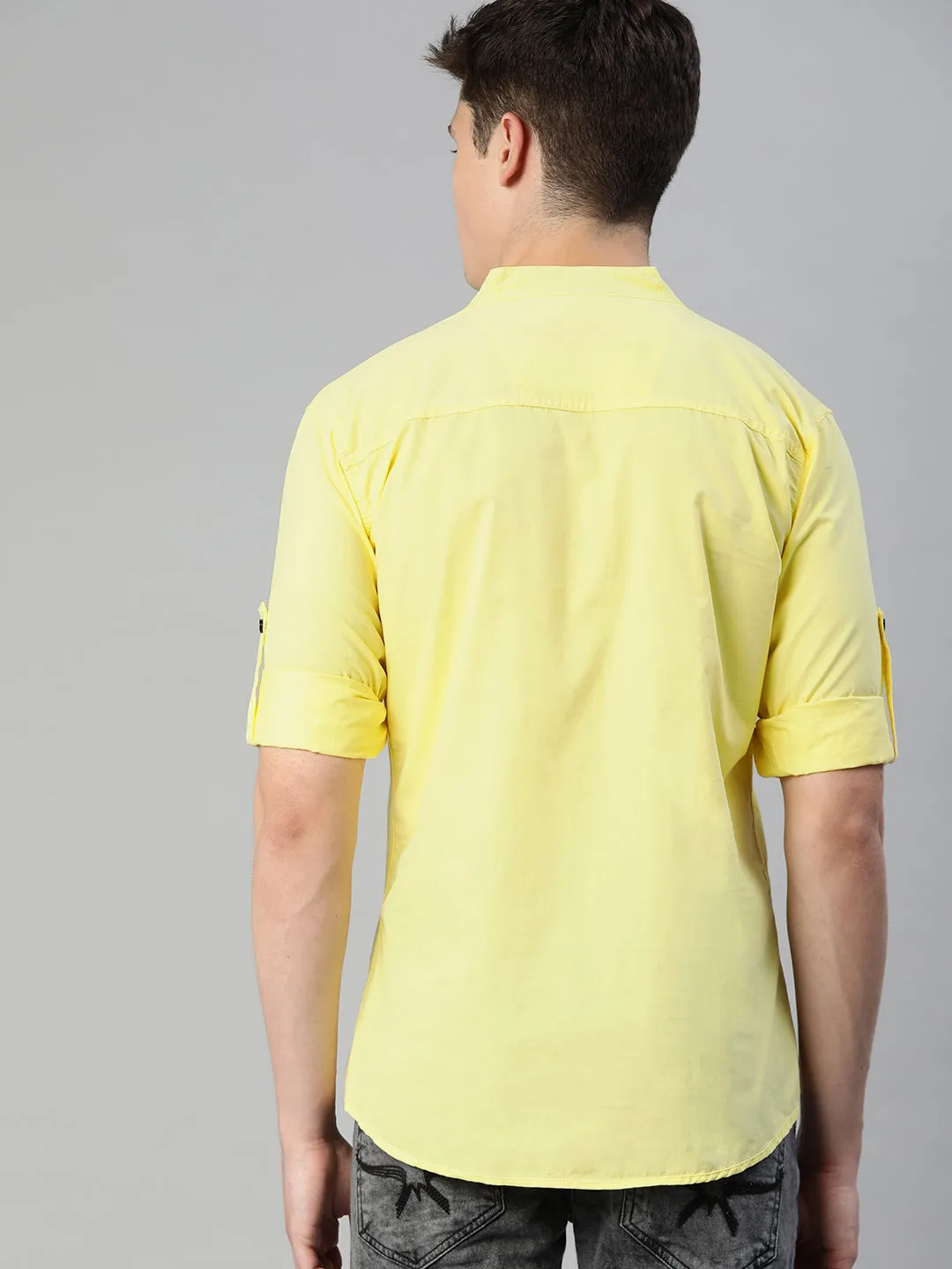 Men Yellow Slim Fit Solid Casual Shirt