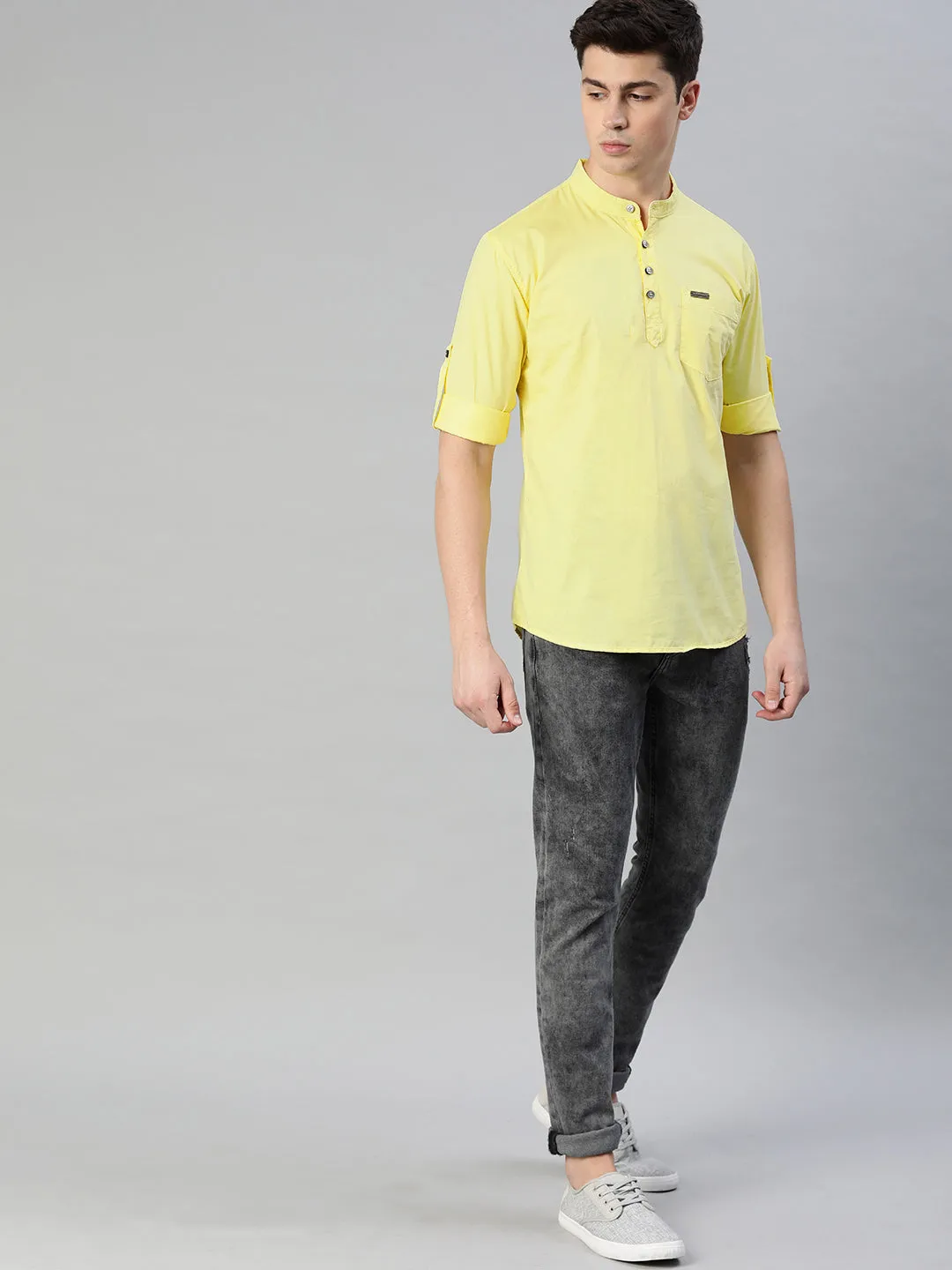 Men Yellow Slim Fit Solid Casual Shirt