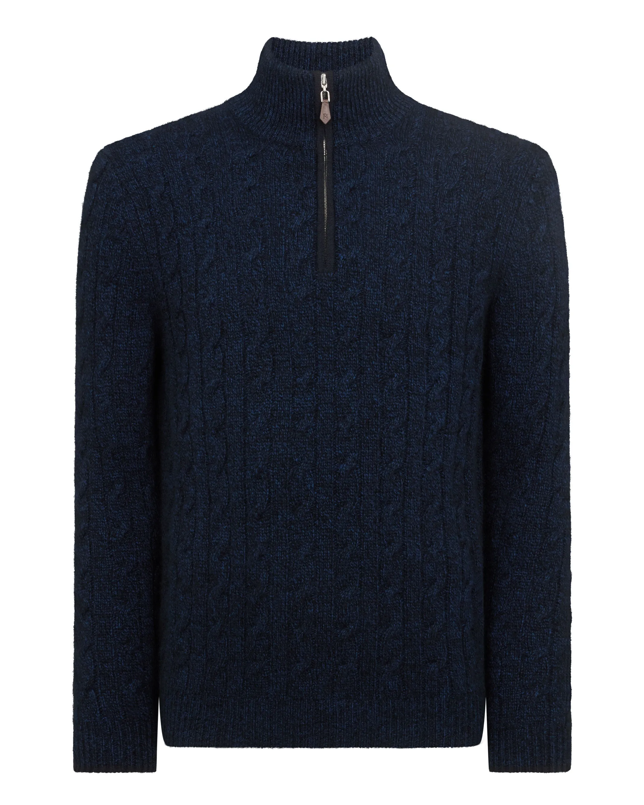 Men's Albemarle Cable Half Zip Cashmere Sweater Navy Blue Melange