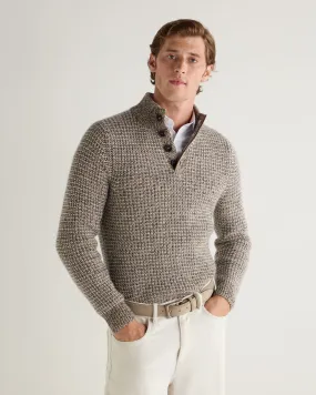 Men's Beauchamp Marl Half Button Cashmere Sweater Ecru White