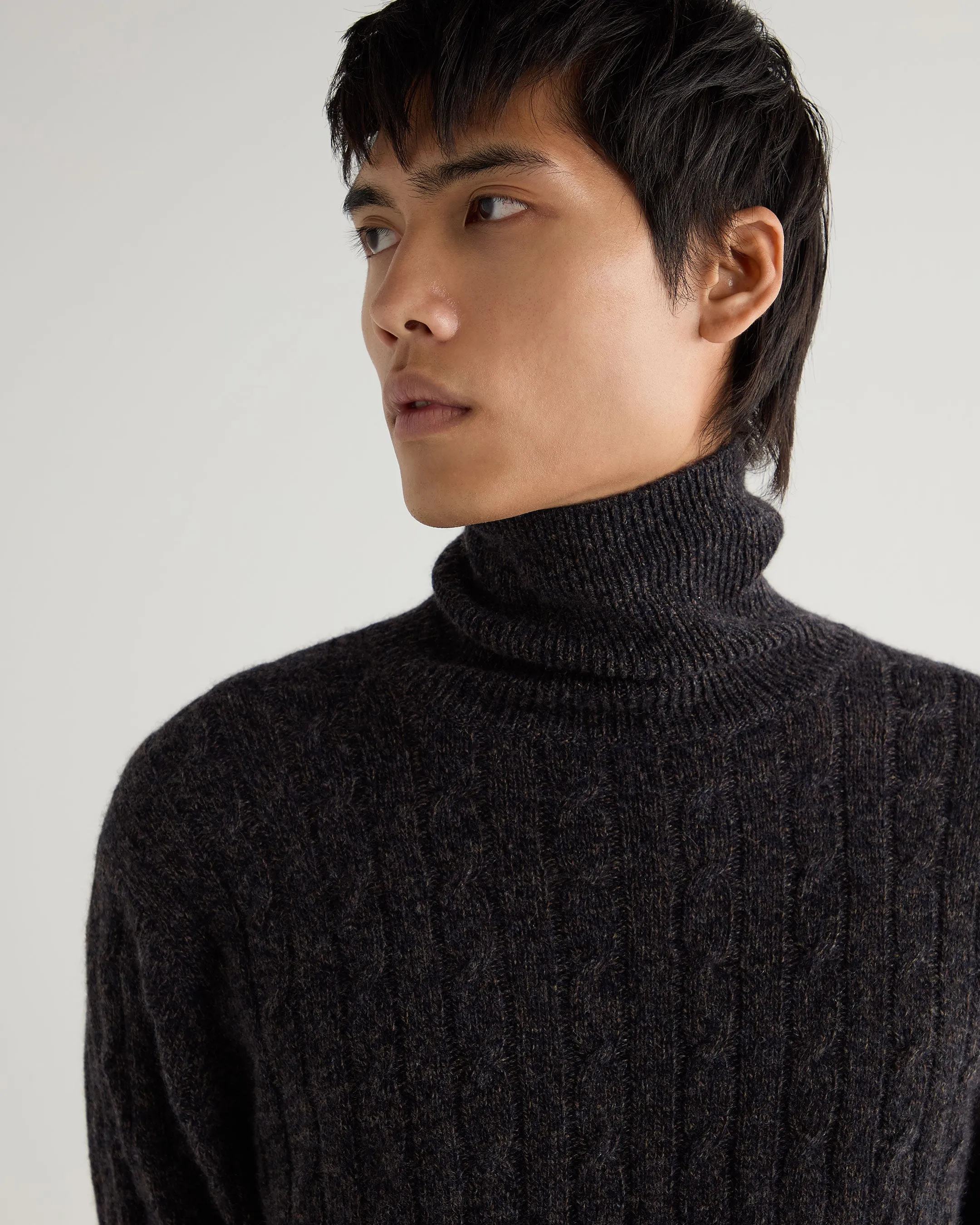 Men's Berwick Cable Turtle Neck Cashmere Sweater Granite Blue