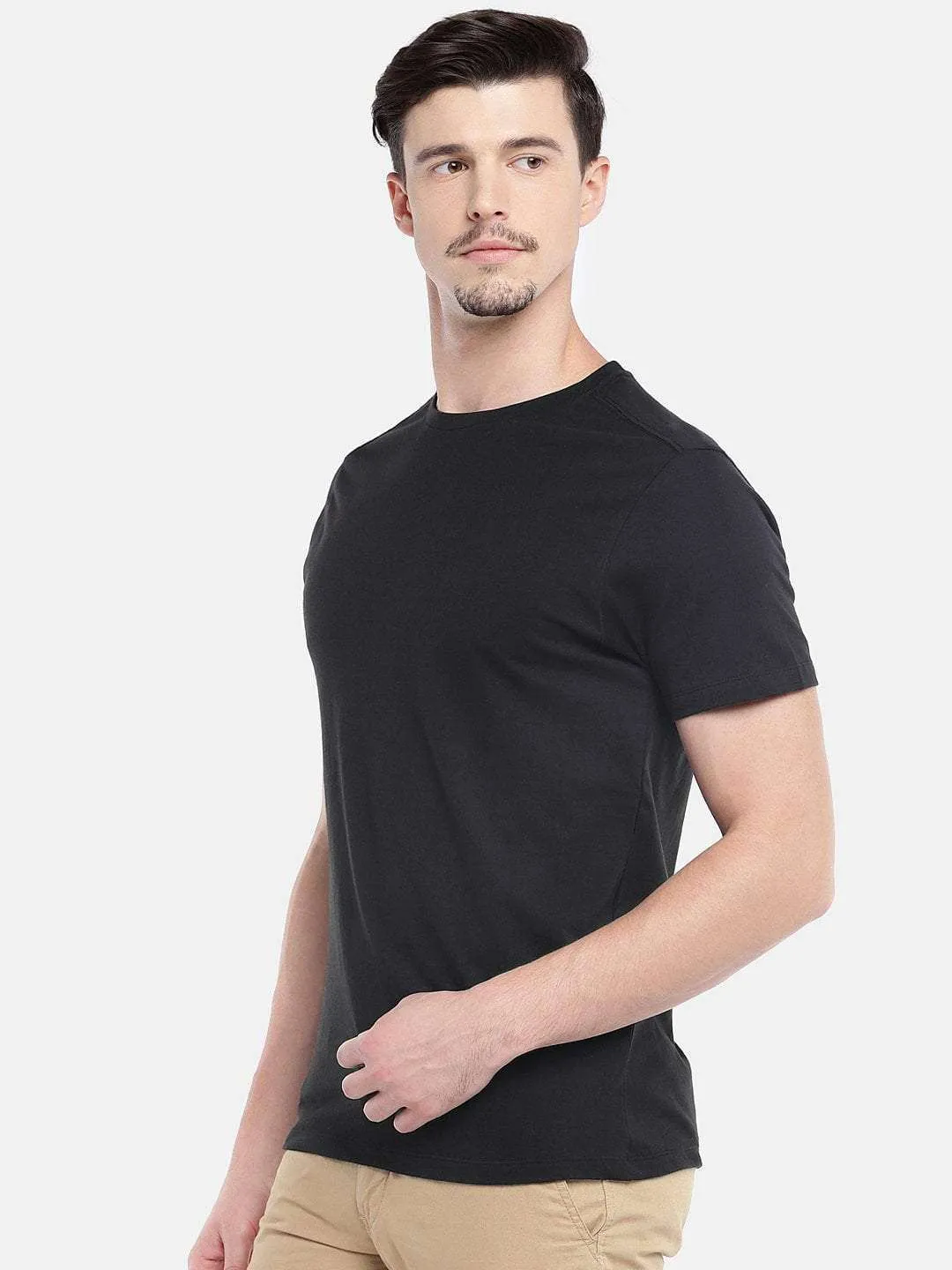 Men's Black Cotton Regular Fit TShirt