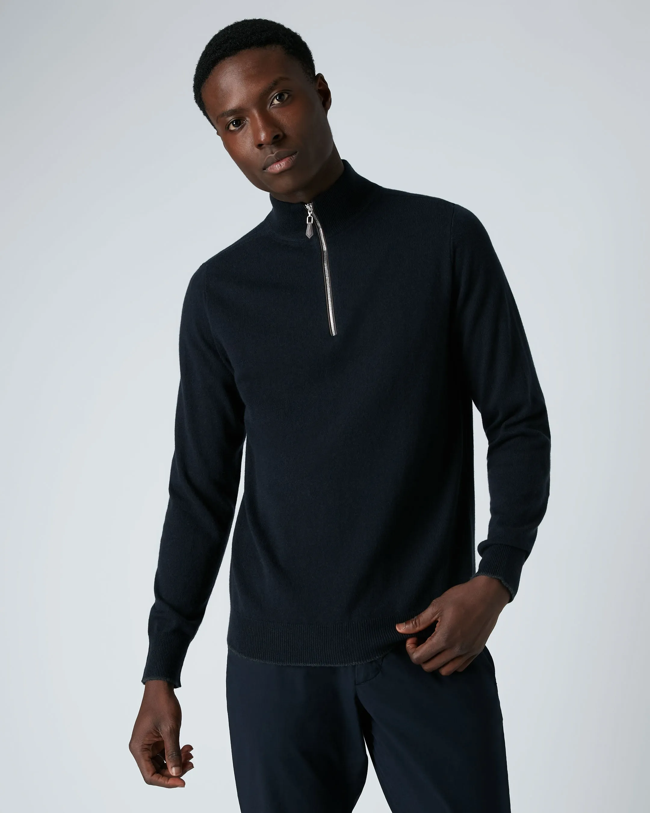 Men's Carnaby Half Zip Cashmere Sweater Navy Blue