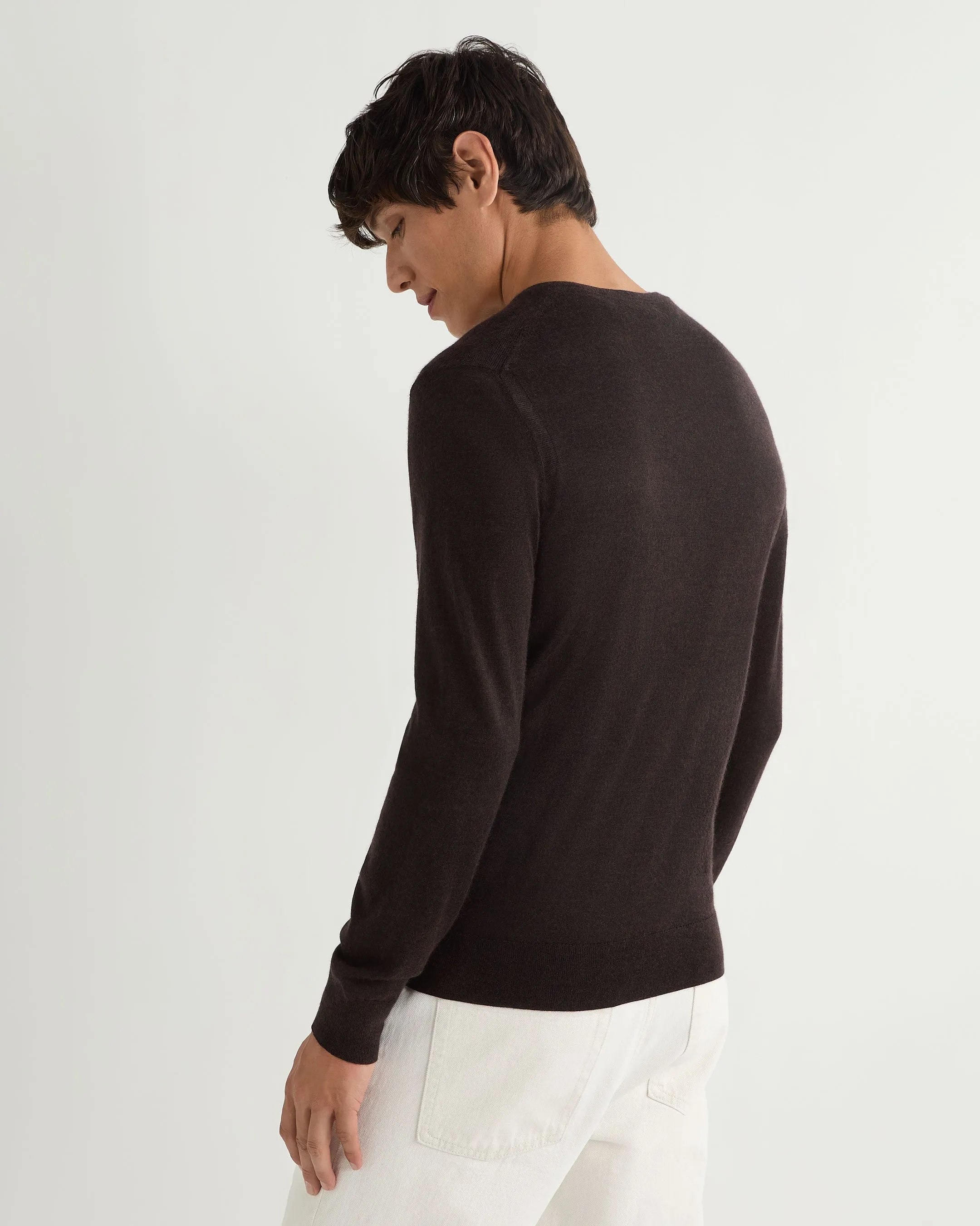 Men's Conduit Fine Gauge Cashmere V Neck Sweater Chocolate Brown