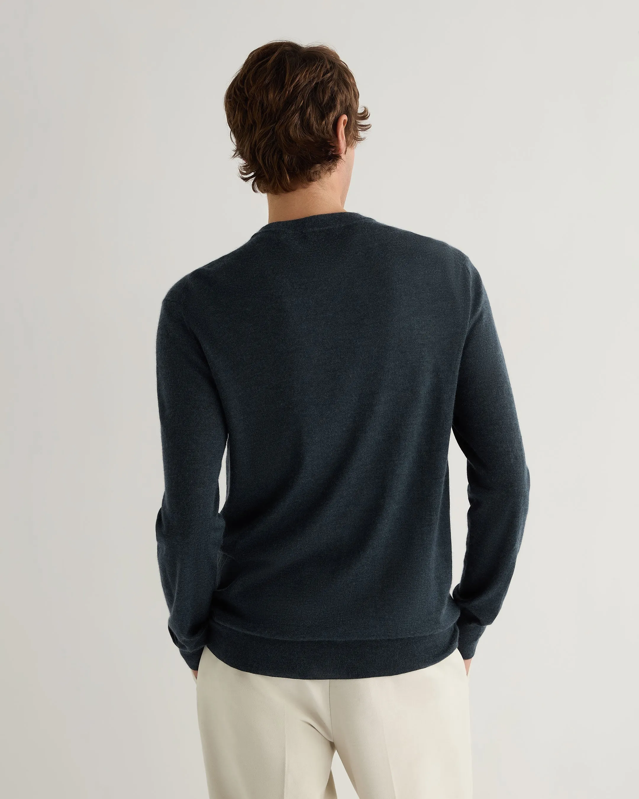 Men's Covent Fine Gauge Cashmere Round Neck Sweater Azurine Blue