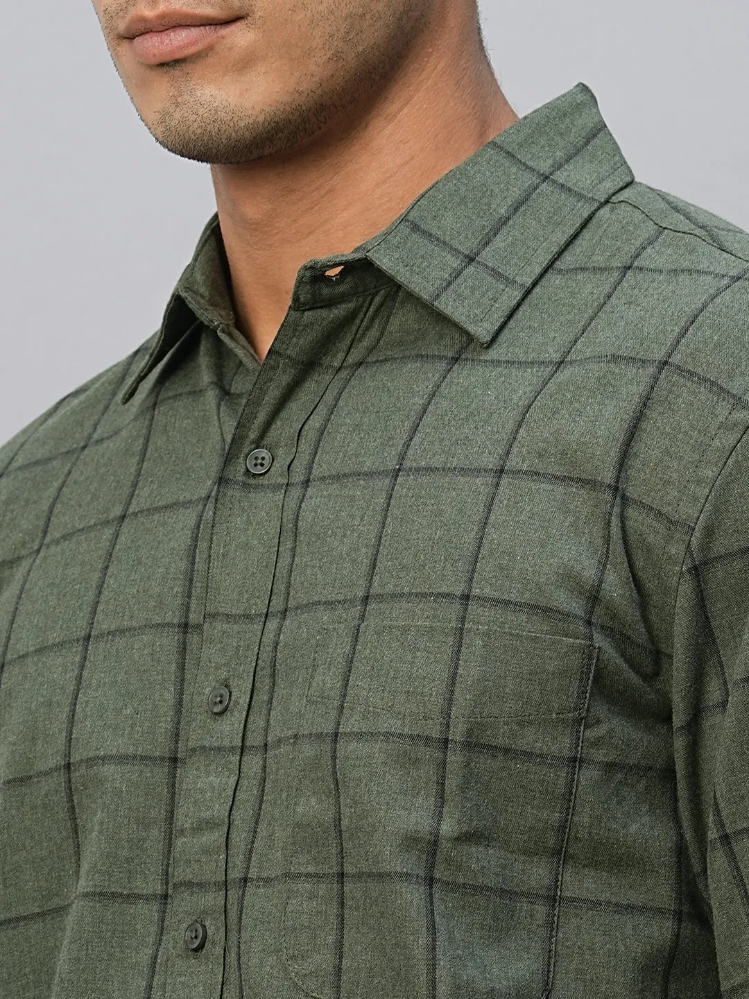 Men's Green Cotton Regular Fit Shirt