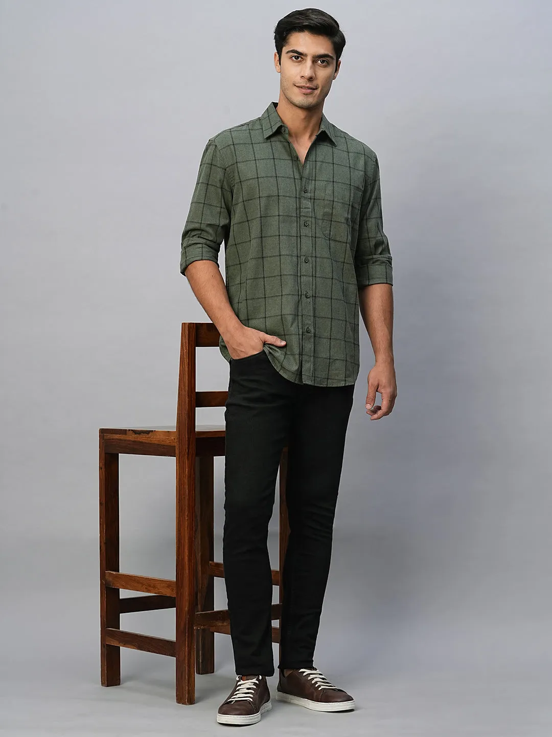 Men's Green Cotton Regular Fit Shirt