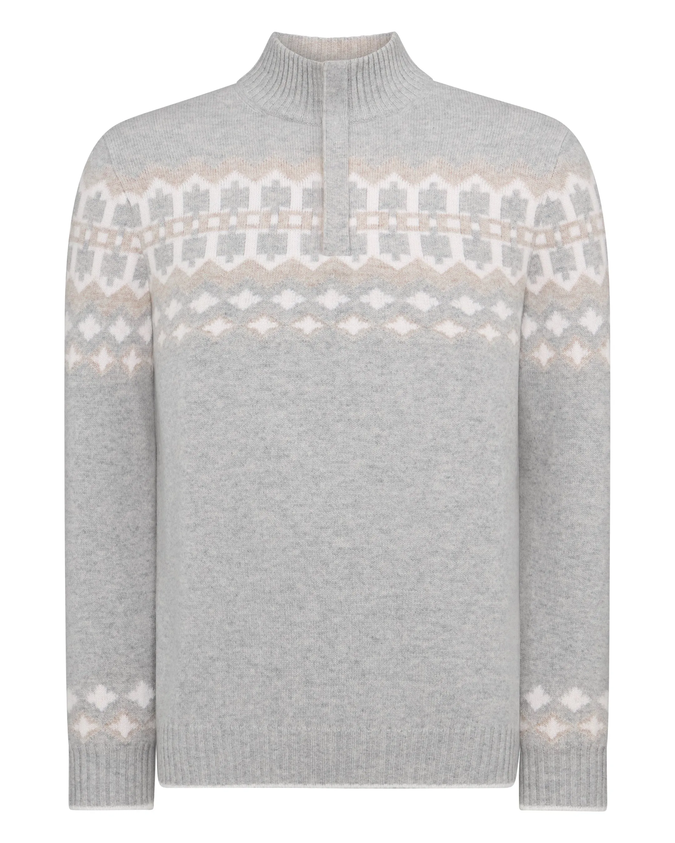 Men's Jacquard Half Zip Cashmere Sweater Fumo Grey