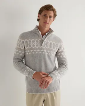 Men's Jacquard Half Zip Cashmere Sweater Fumo Grey