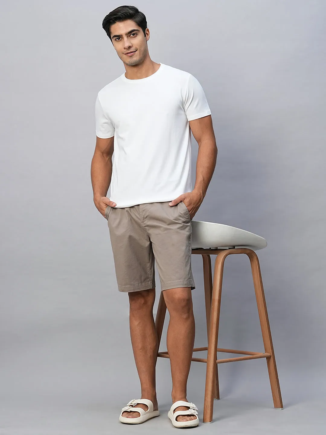 Men's Lt Brown Cotton Lycra Regular Fit Shorts