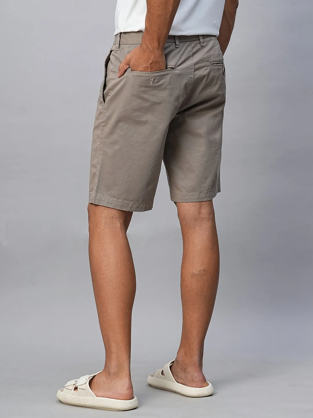 Men's Lt Brown Cotton Lycra Regular Fit Shorts