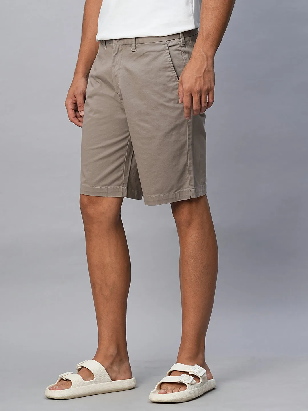 Men's Lt Brown Cotton Lycra Regular Fit Shorts