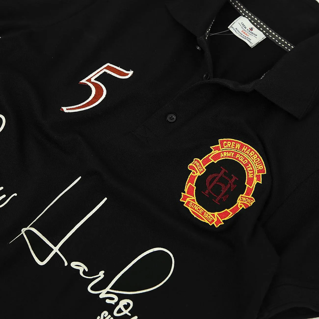 Mens Premium Quality Black Slim Fit Embellished Embroidered Pique Polo Shirt (CR-11256)