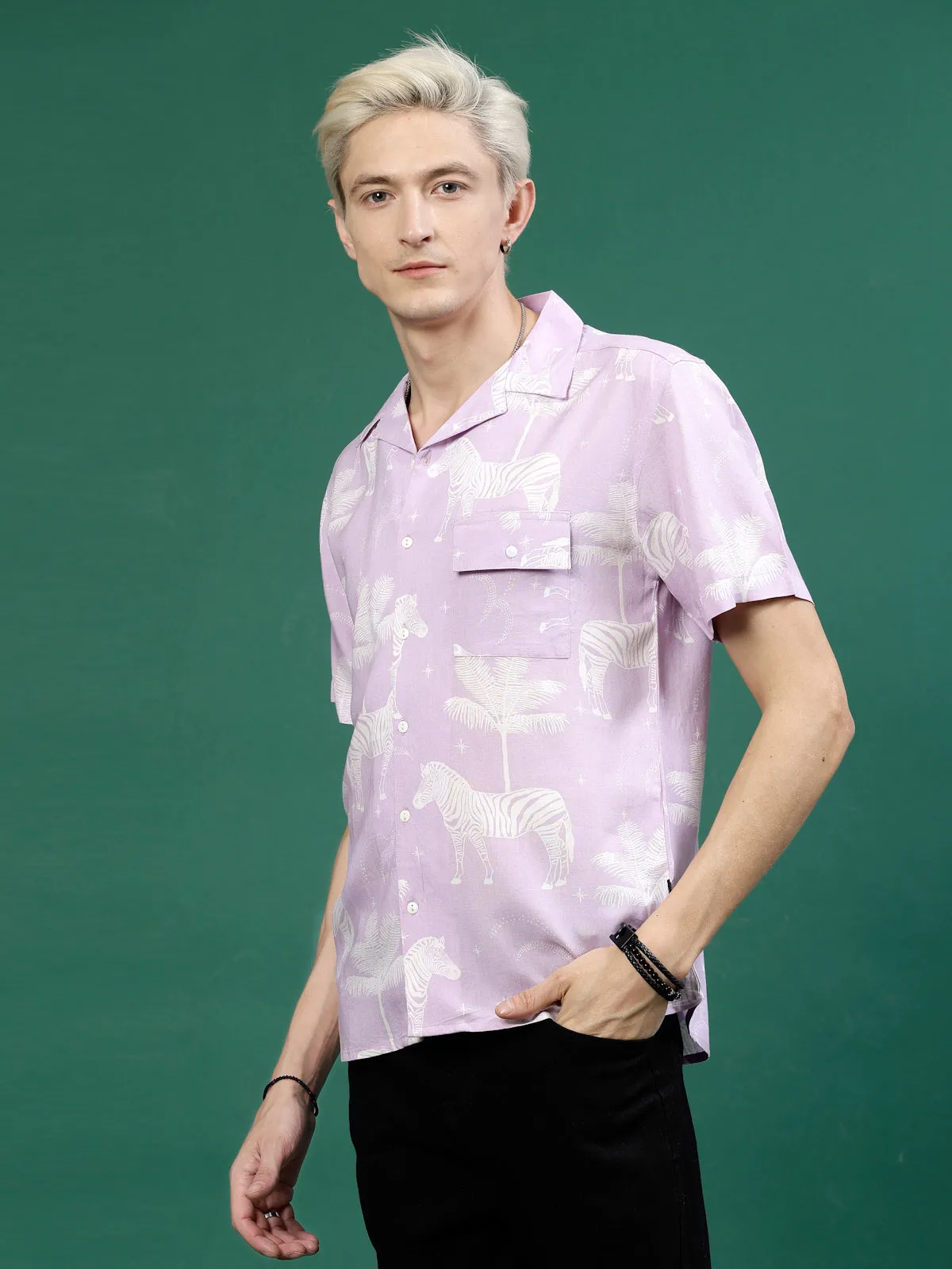 Men's Slim Fit Jungle Tribe Print Shirt