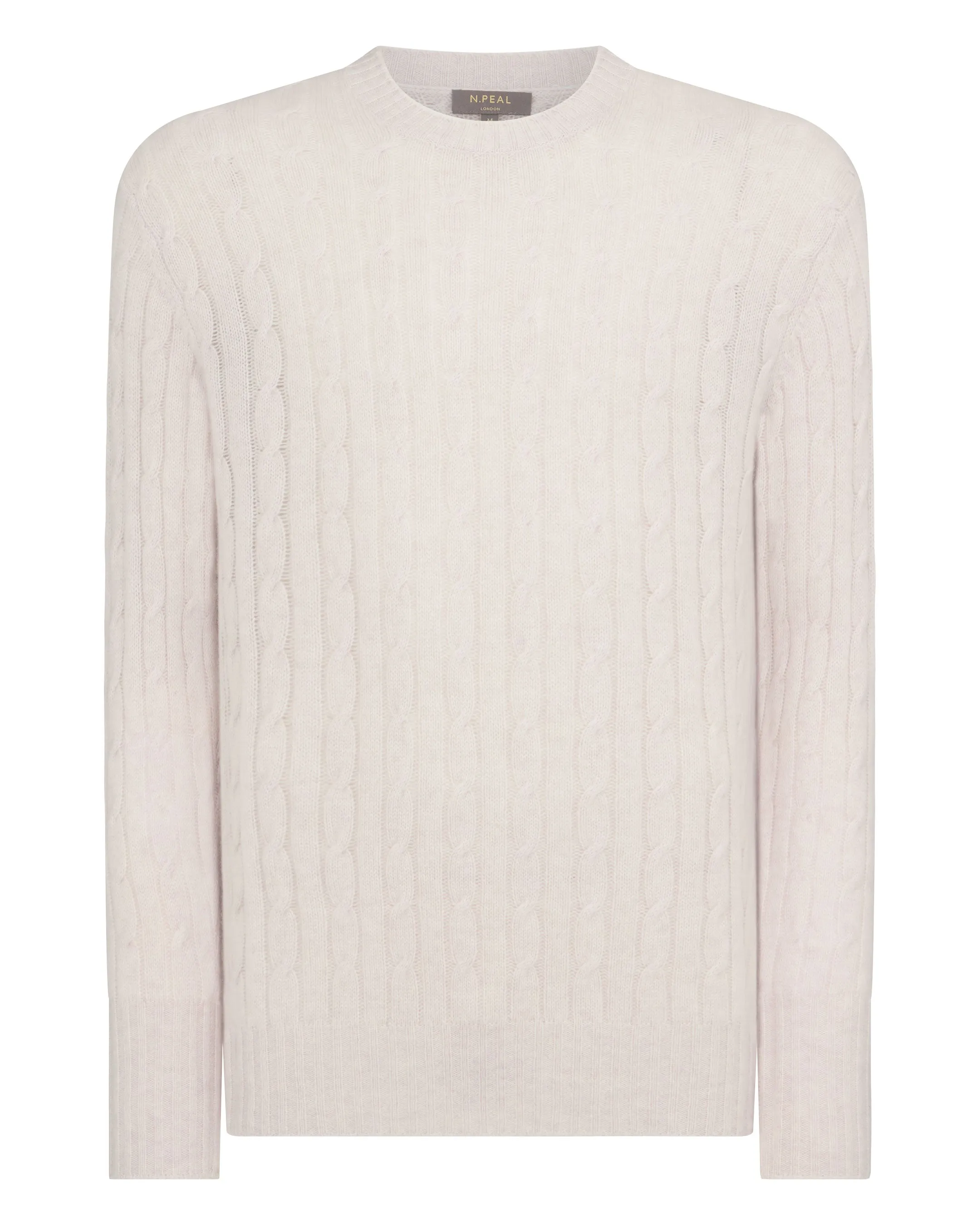 Men's Thames Cable Round Neck Cashmere Sweater Frost White