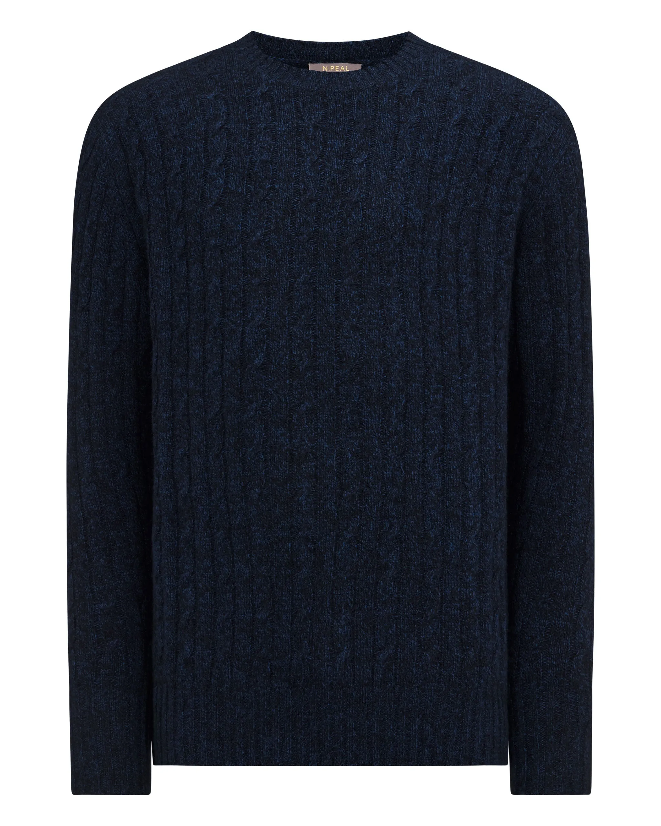 Men's Thames Cable Round Neck Cashmere Sweater Navy Blue Melange