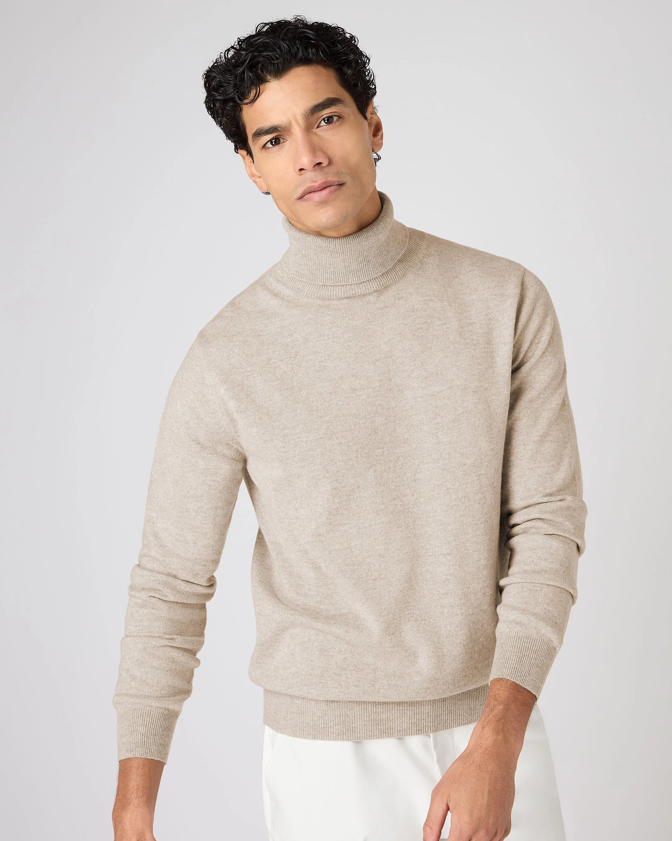 Men's Trafalgar Turtle Neck Cashmere Sweater Oatmeal Brown