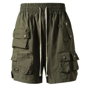 Military Style Solid Color Three-dimensional Multi-pocket Functional Casual Men's Shorts