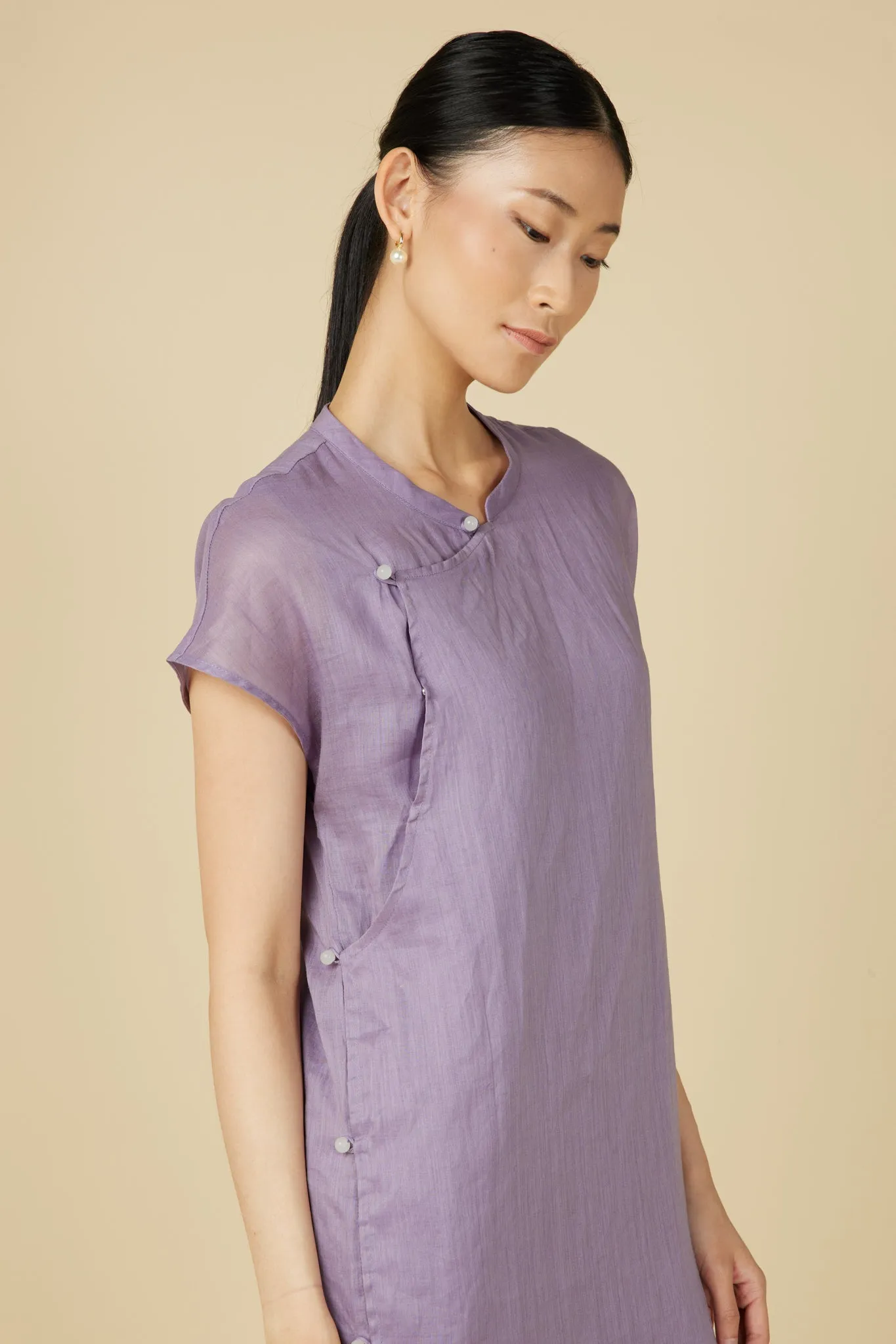 Minimalist Cheongsam Dress in Purple