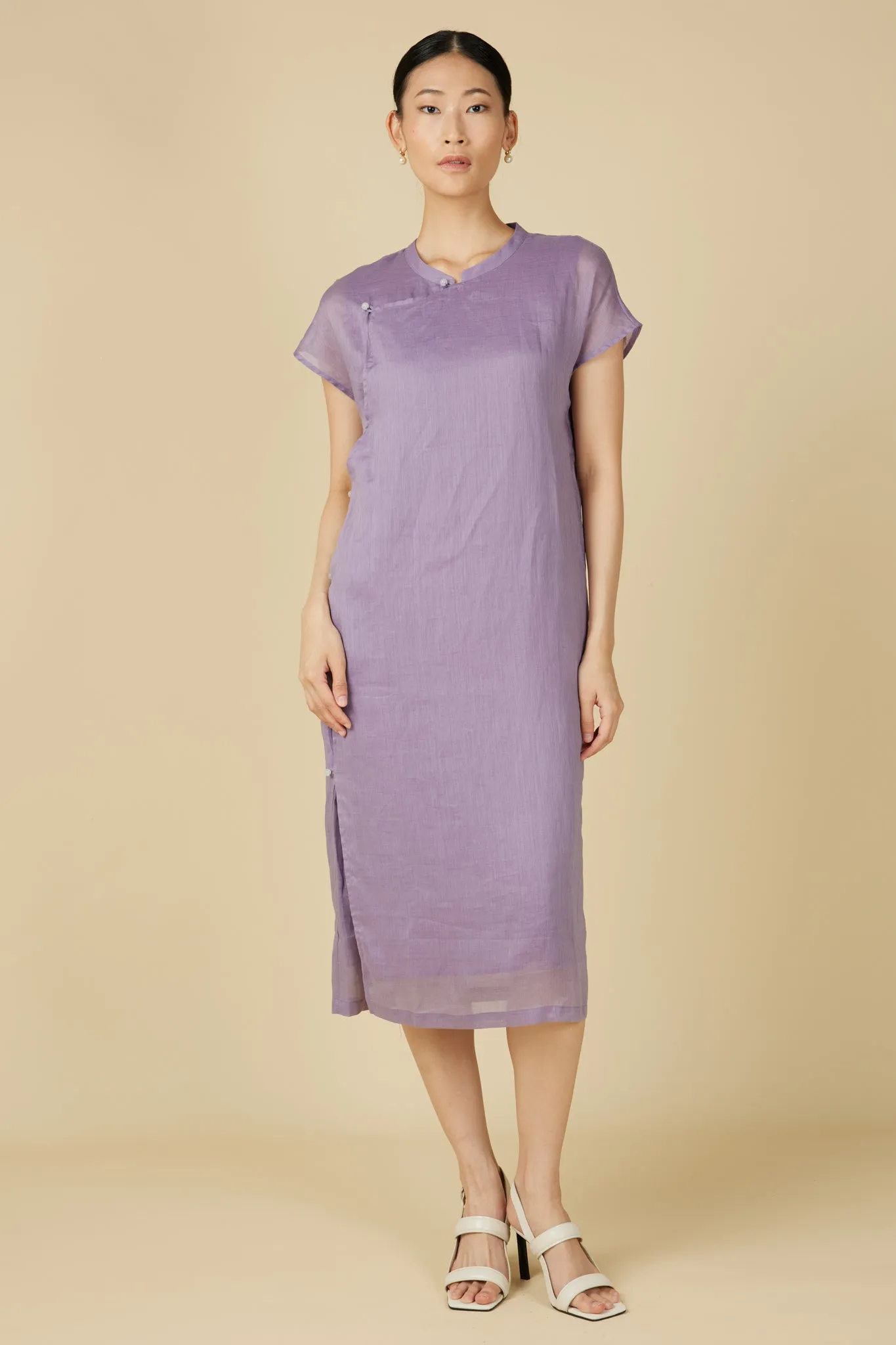 Minimalist Cheongsam Dress in Purple