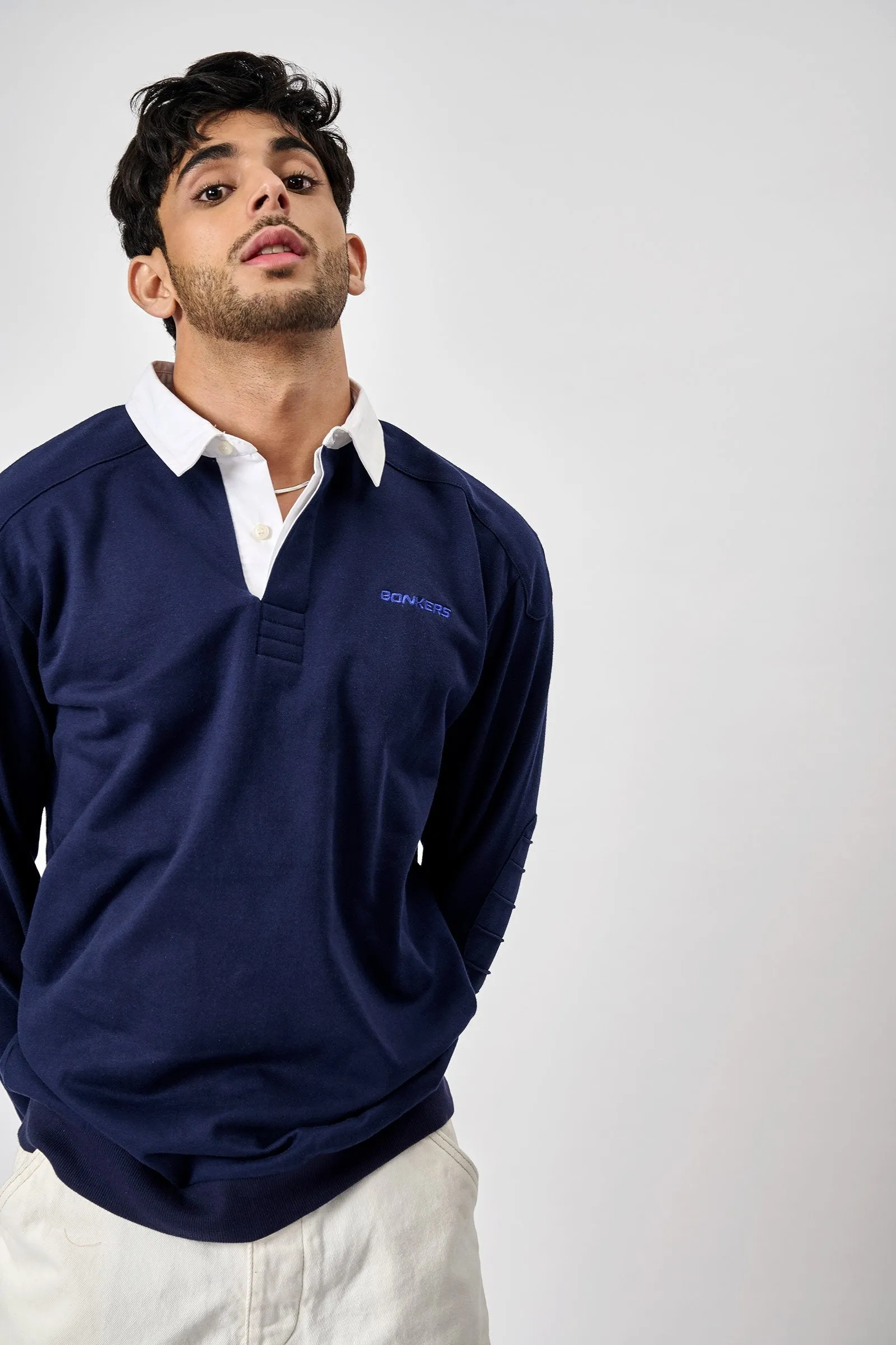 Navy Blue Collared Sweatshirt