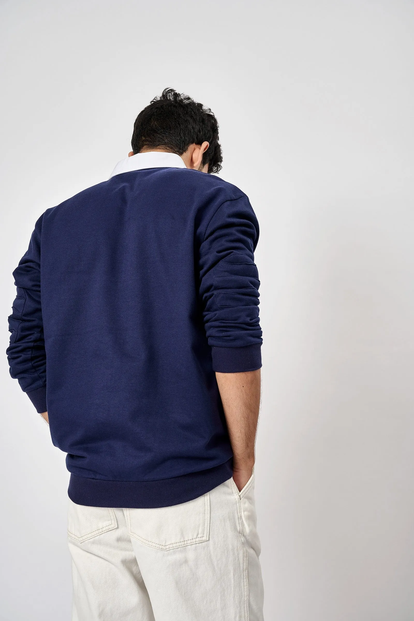 Navy Blue Collared Sweatshirt