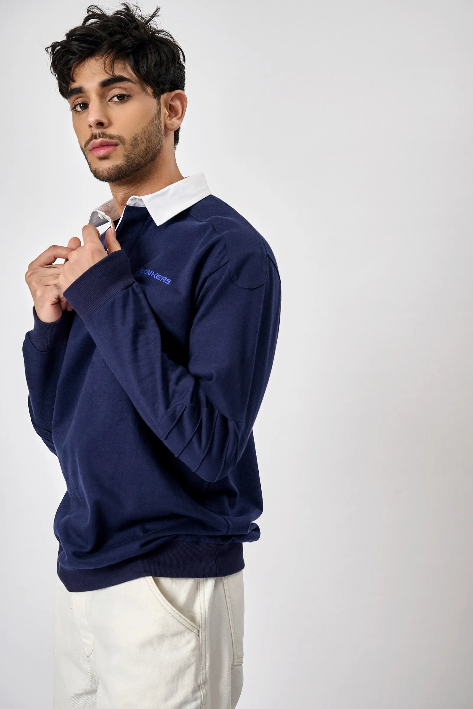 Navy Blue Collared Sweatshirt