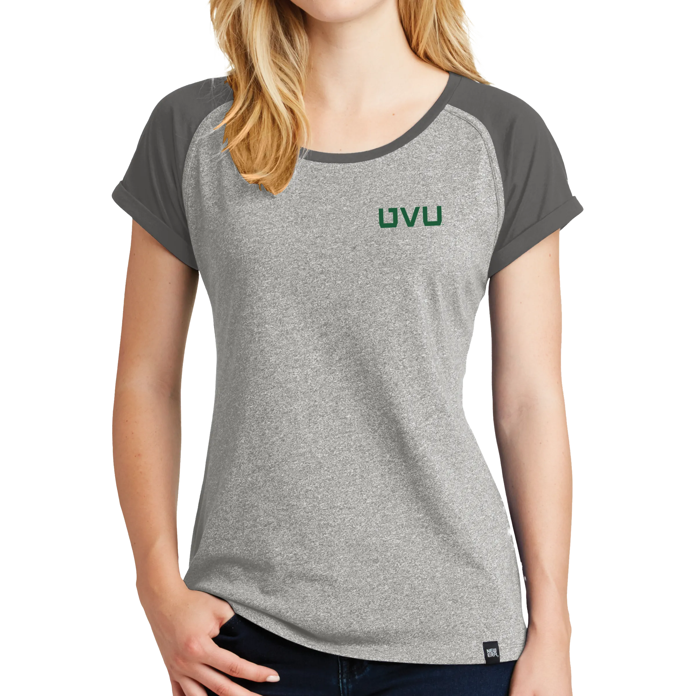 New Era Ladies Heritage Blend Varsity Tee - UVU  Distressed and  UVU Mono