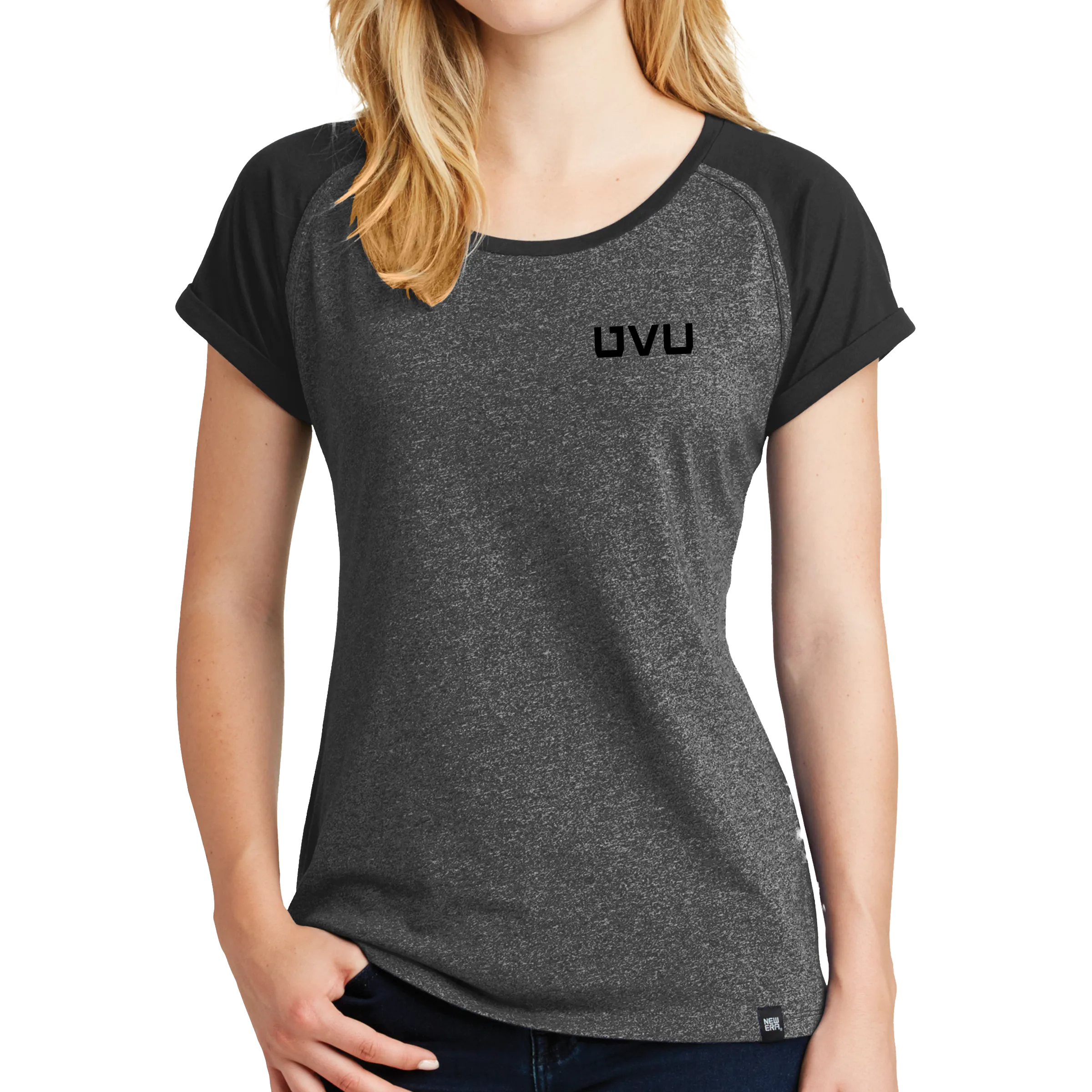 New Era Ladies Heritage Blend Varsity Tee - UVU  Distressed and  UVU Mono