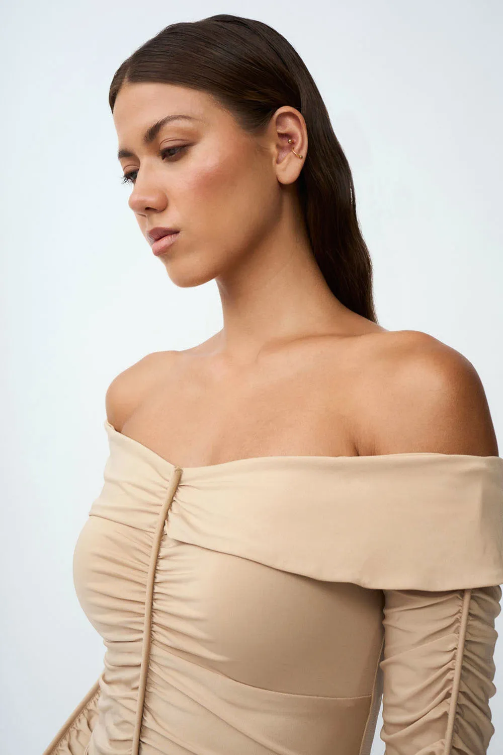 Off Shoulder Gather Top | Final Sale - Sand