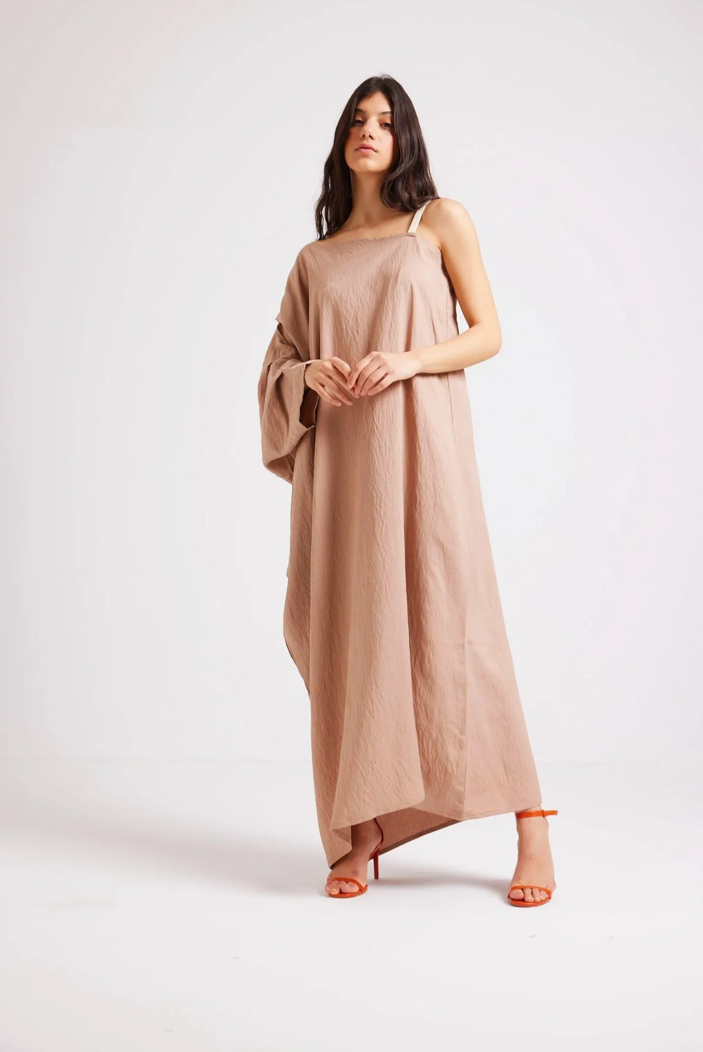 ONE SHOULDER KAFTAN DRESS - BEIGE